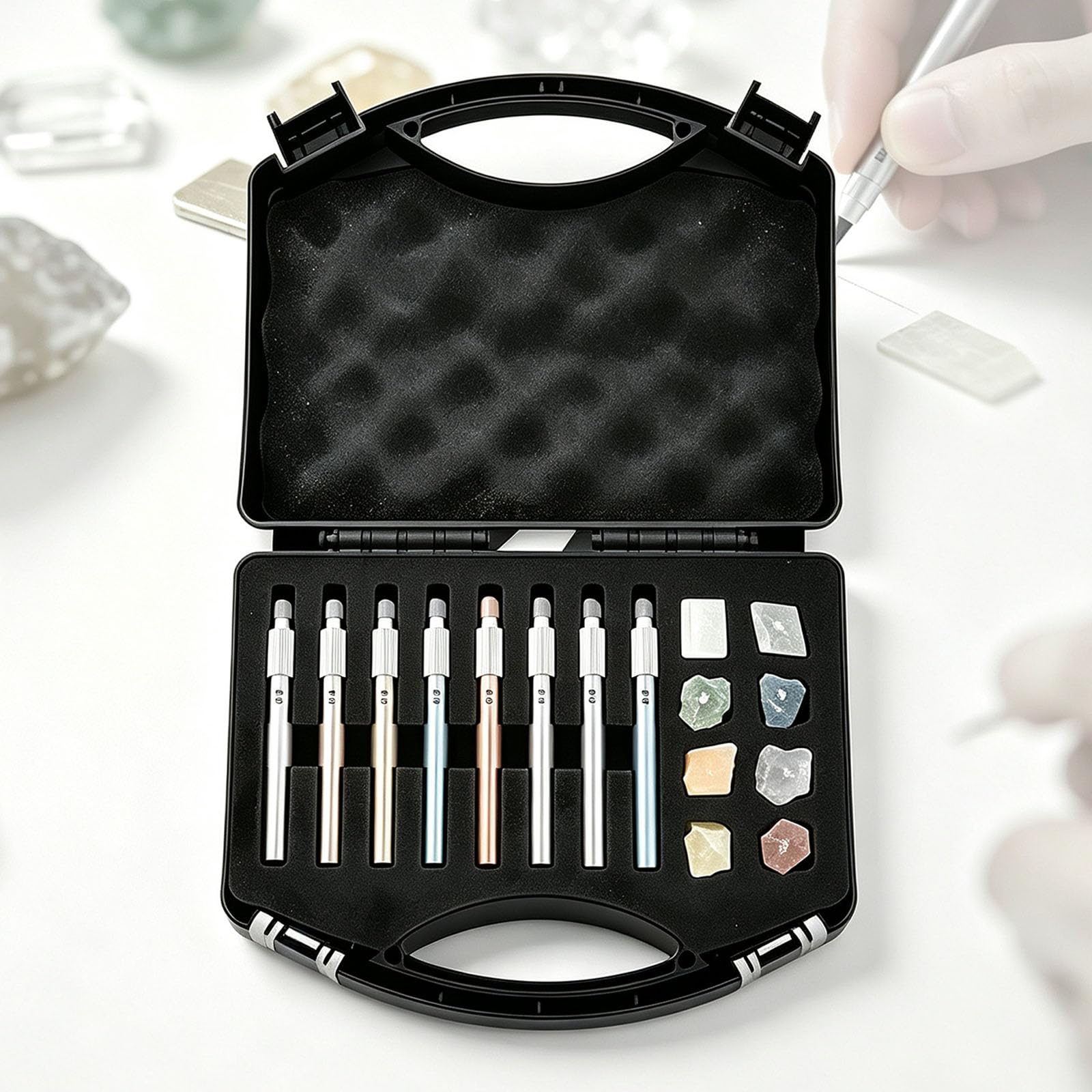 Kit De Identificación De La Escala De Mohs, Lápiz De Prueba De Dureza Mohs Con Caja De Almacenamiento, Prueba De Nivel De Dureza 2-9, Material De Acero Inoxidable, Para Kit De Identificación De