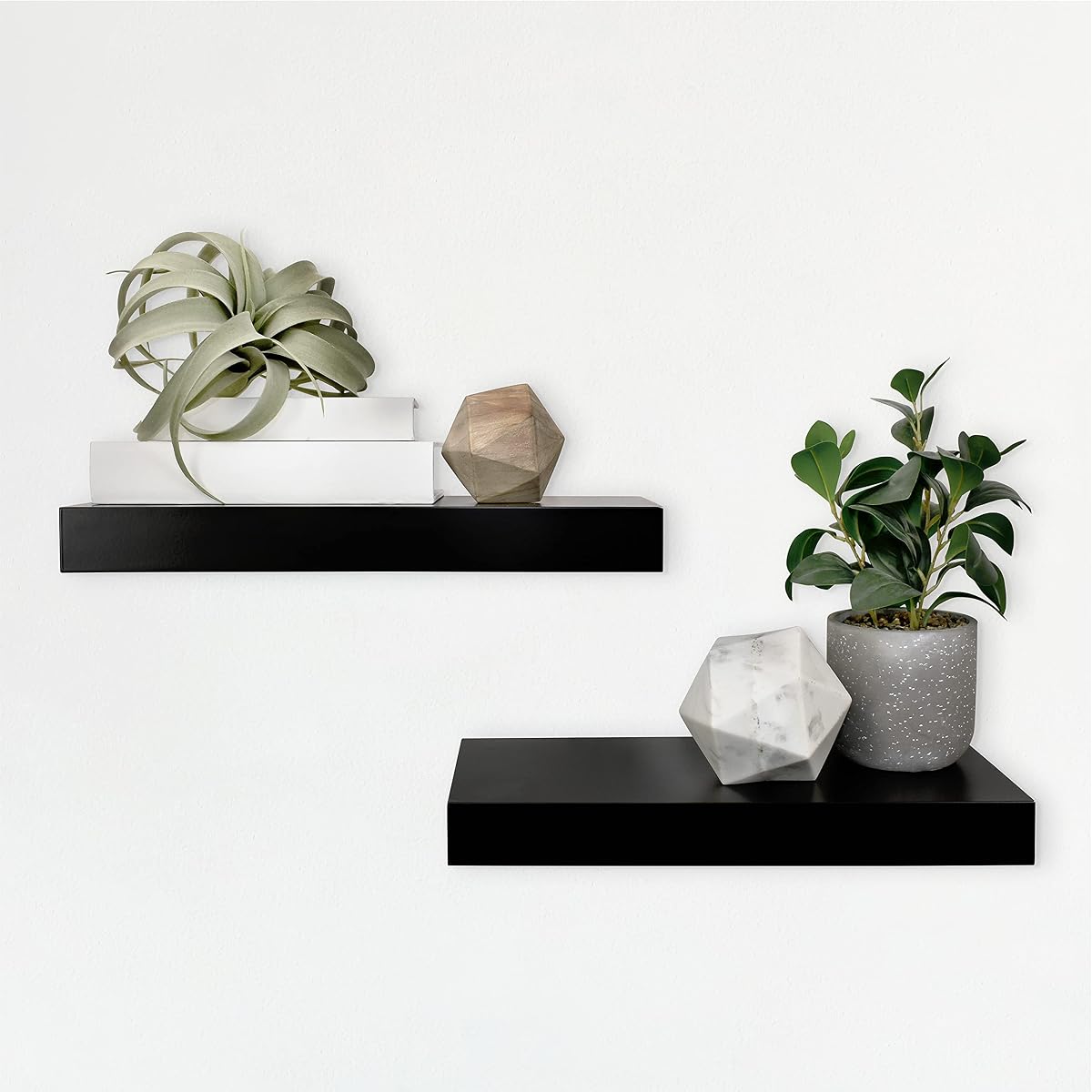 MCS Estante Flotante, Estante de Madera para decoración de Habitaciones, Negro, 18 x 8 Pulgadas, Juego de 2