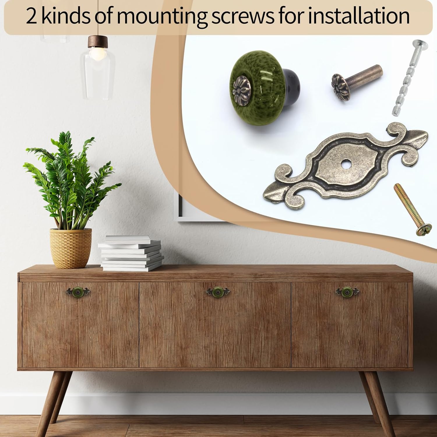10pcs Ceramic Knobs Green Dresser Knobs with Pattern, Vintage Cabinet Knobs with Antique Bronze Back Plate, Decorative Drawer Knobs Pull Handles for Closet, Cupboard