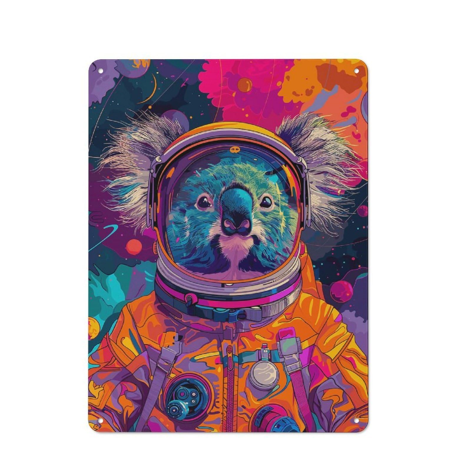 Junmoney Astronaut Space Koala Decorative Metal Plaque 40X30cm, Modern Retro Urban Room Decor For Workspace, Cafe, Hallway Or Garage