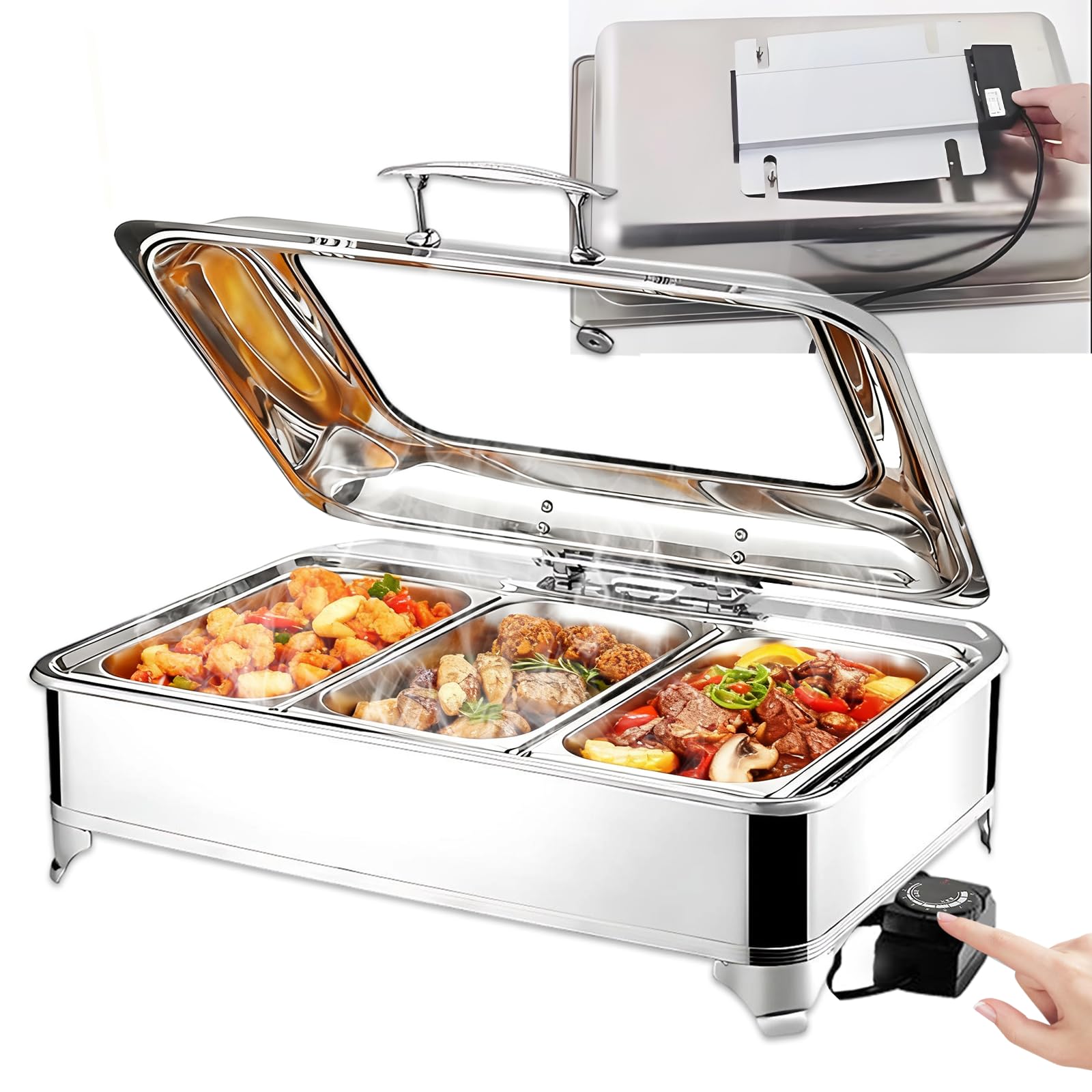 Chafing Dish Elettrico Temperatura Regolabile, 9L, 400W(1/3 Pan) | Scaldavivande Elettrico Buffet Professional in Acciaio Inox, Contenitore Scalda Cibo per Buffet, Ristoranti, Hotel