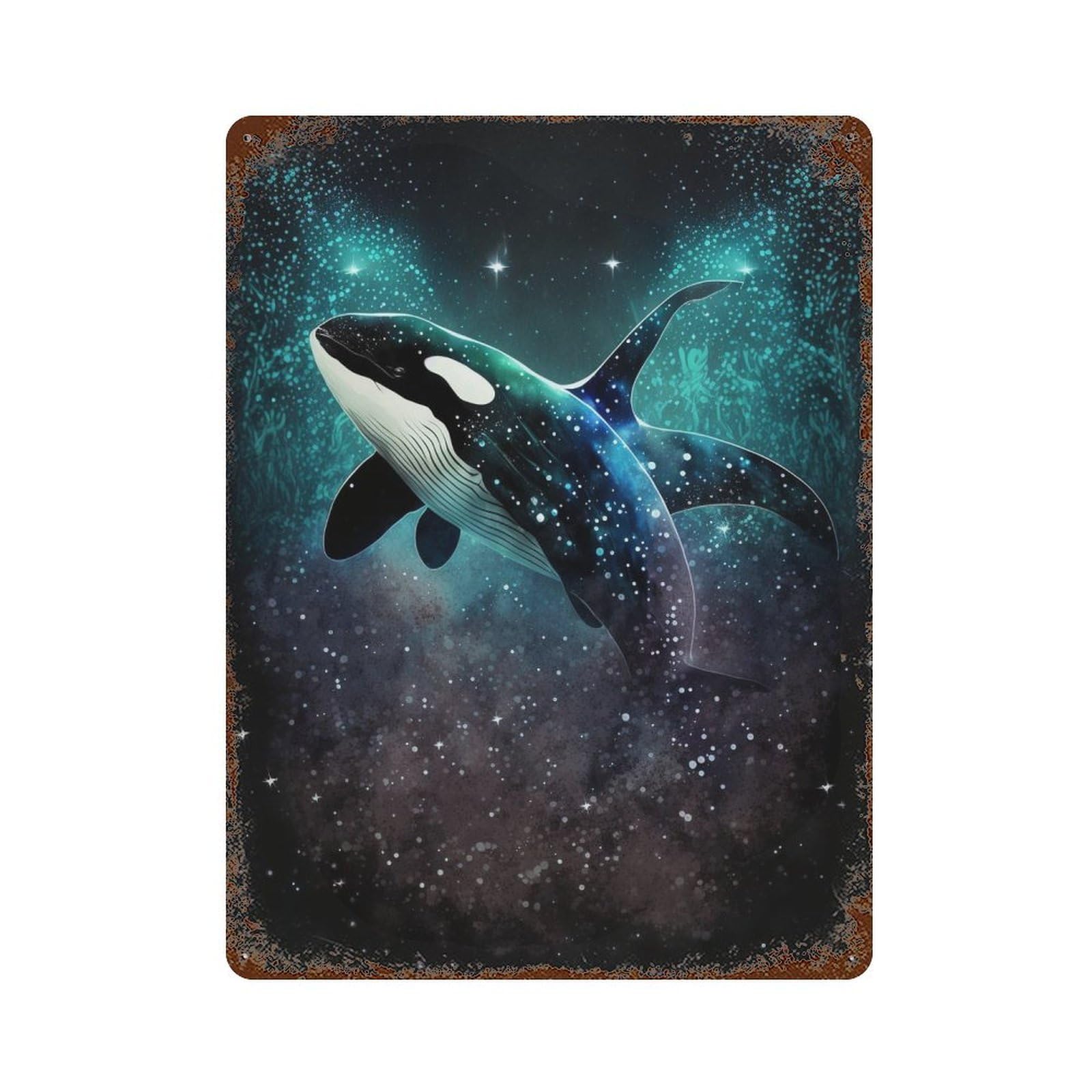 Whale in Space Art Print 15.7"x11.8" Vintage Rust Metal Sign, Classic Wall Plaque for Office, Studio And Wall Decor