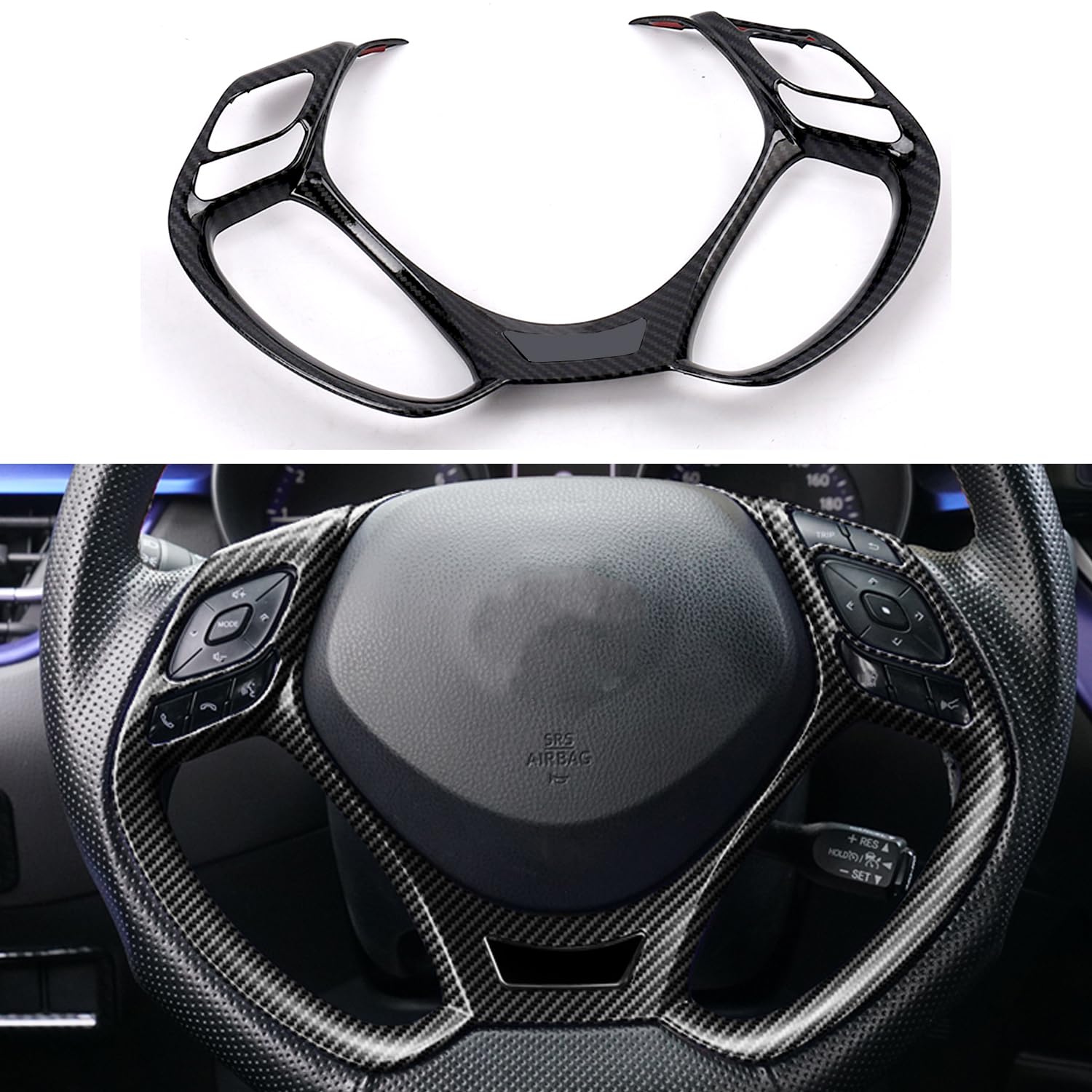 MICROCK Steering Wheel Cover Trim for Toyota C-HR CHR 2017 2018 2019 2020 2021, ABS Carbon Fiber, 1pc