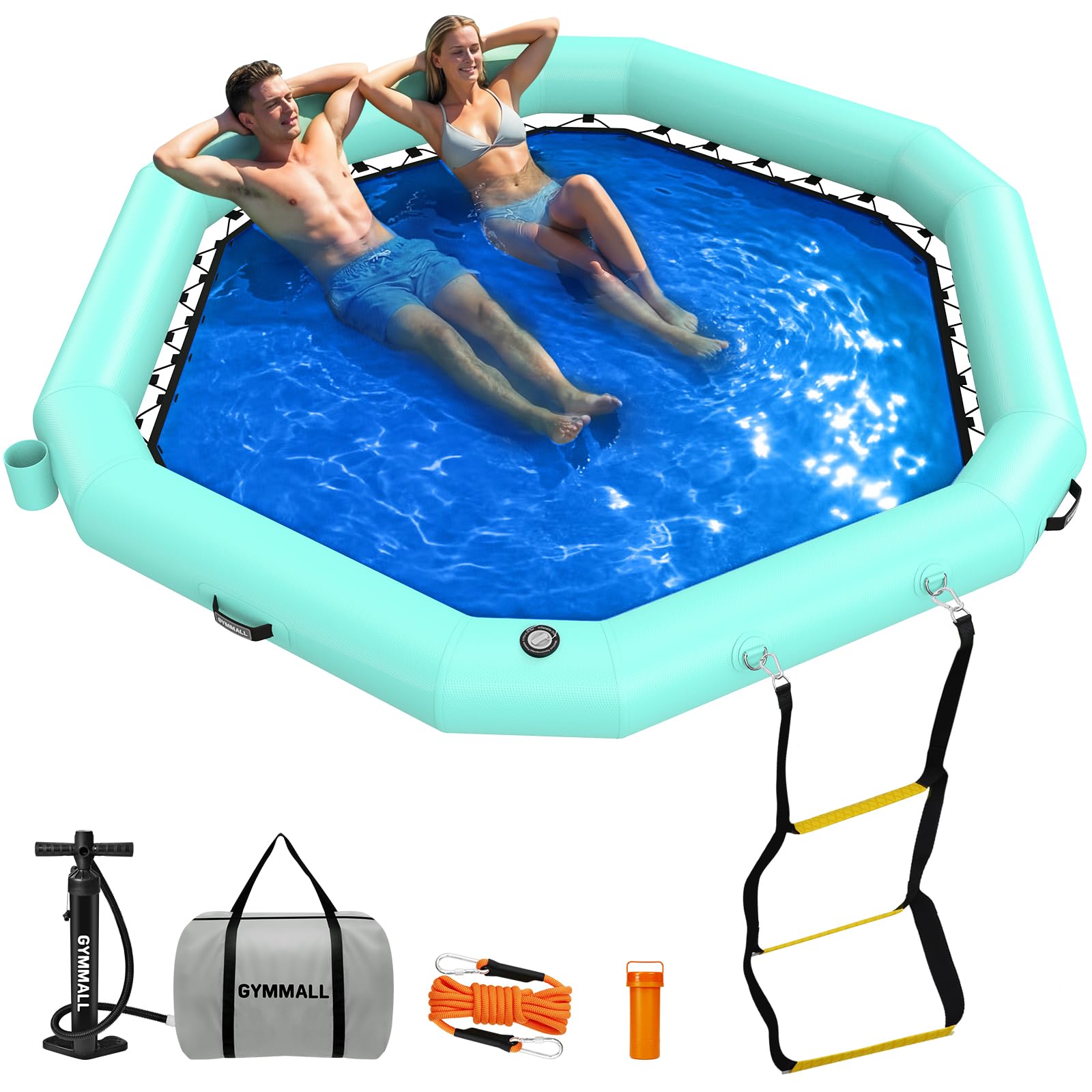 Aufblasbares Schwimmdock 240cm, Sechseckig mit Netz | Strapazierfähiges PVC, Langlebig, Stabil. Für Pool, See, Strand. Netzmitte zum Entspannen. Schnell Aufblasbar, Tragbar