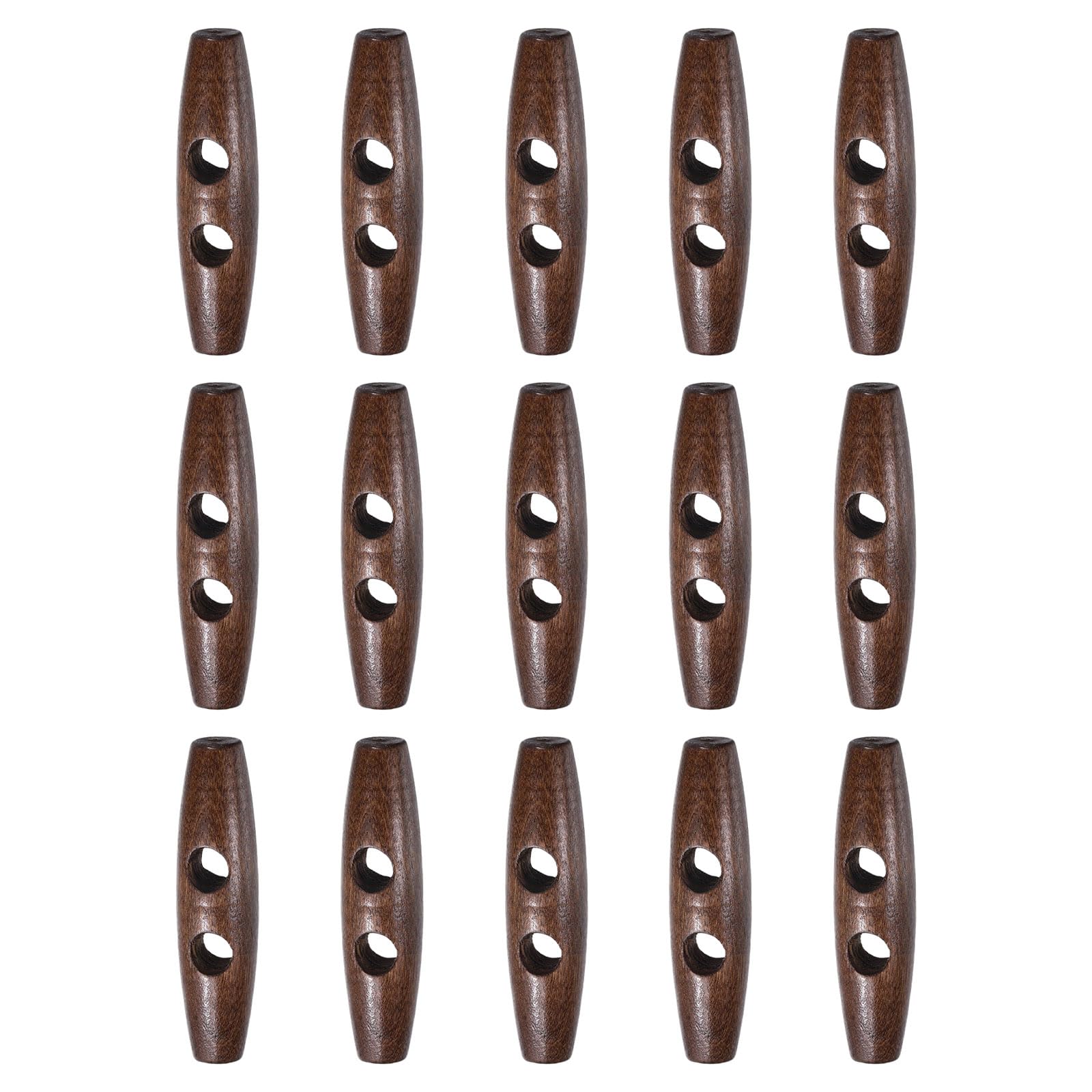 sourcing map 15pcs Wooden Toggle Buttons 55mm / 2.2" Double Hole Wood Olive Horn Sewing Buttons for Coat Sweaters Clothing DIY Craft, Brown