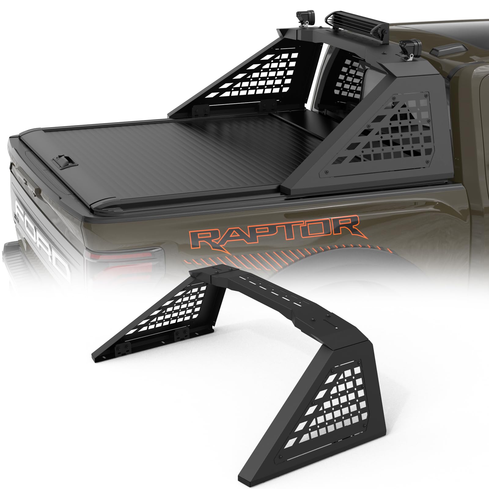 Adjustable Roll Bar Compatible with Retractable Tonneau Covers with Rails | Truck for F150 / F-Series, Ram 1500 Series, Silverado 1500, Gmc Sierra 1500, Tundra,Titan Xd | No Drilling Installation