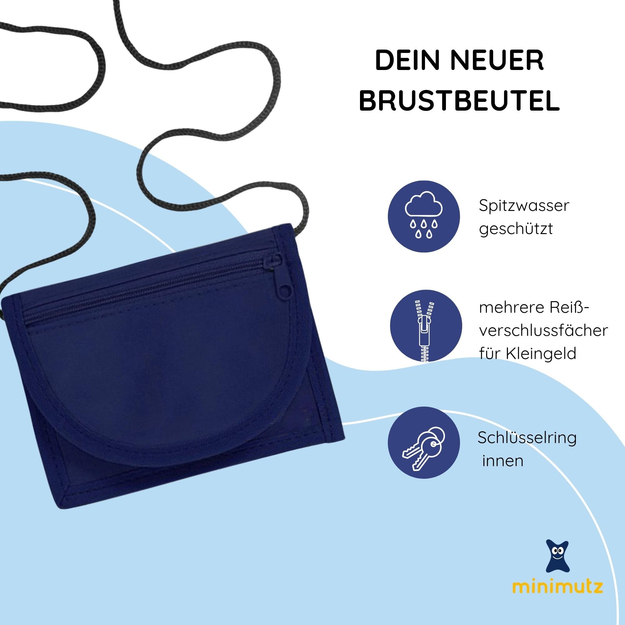 Portefeuille Enfant à Suspendre - Avec Fenêtre Carte De Bus & Poche Zip - Cadeau Rentrée Scolaire - Bleu