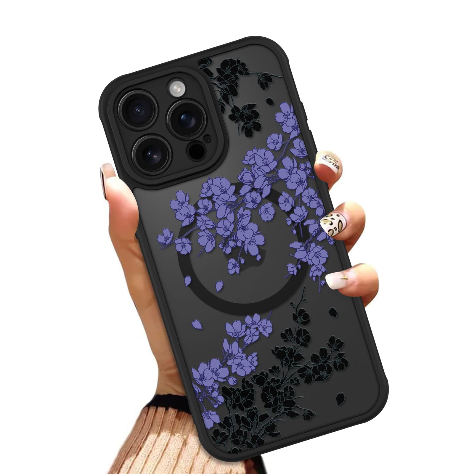 OOK Case for iPhone 15 Pro Max 6.7 Inch (Compatible with MagSafe) Floral Flowers Design Translucent Phone Cover Soft TPU + Hard PC Anti-Scratch
