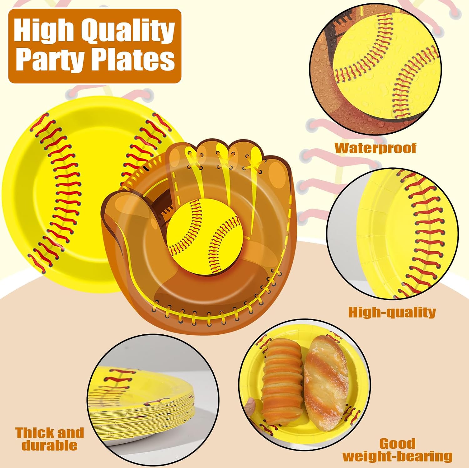 50 Pcs Softball Party Paper Plates Sports Themed Party Decorations Softball Birthday Disposable Dinner Paper Plates Supplies for Sports Themed Boys Girls Birthday Baby Shower Favors Decoration
