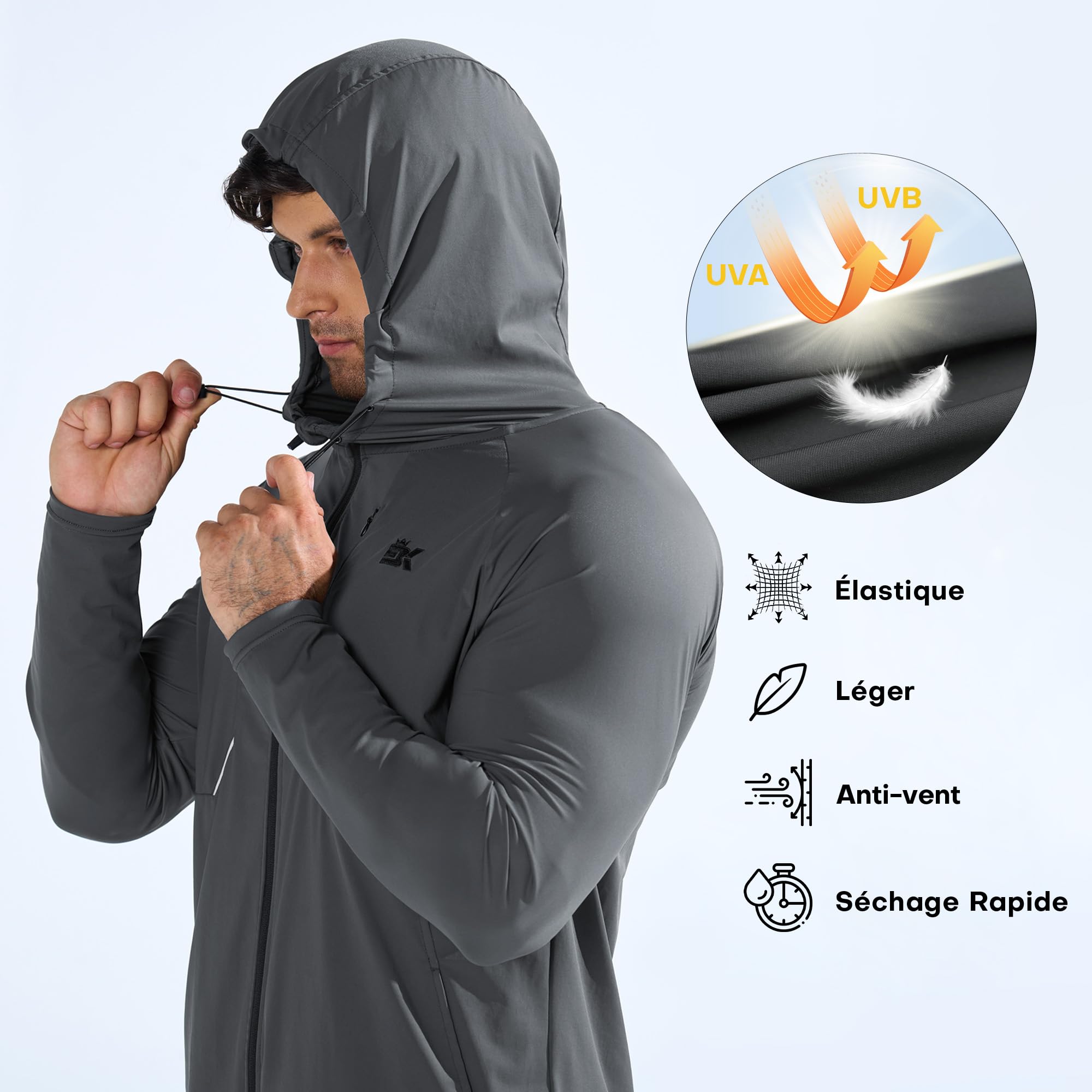 BROKIG LightArmor Chaqueta Running Hombre Sudadera con capucha con cremallera deportiva a prueba de viento Chándal Sudadera con capucha para hombre