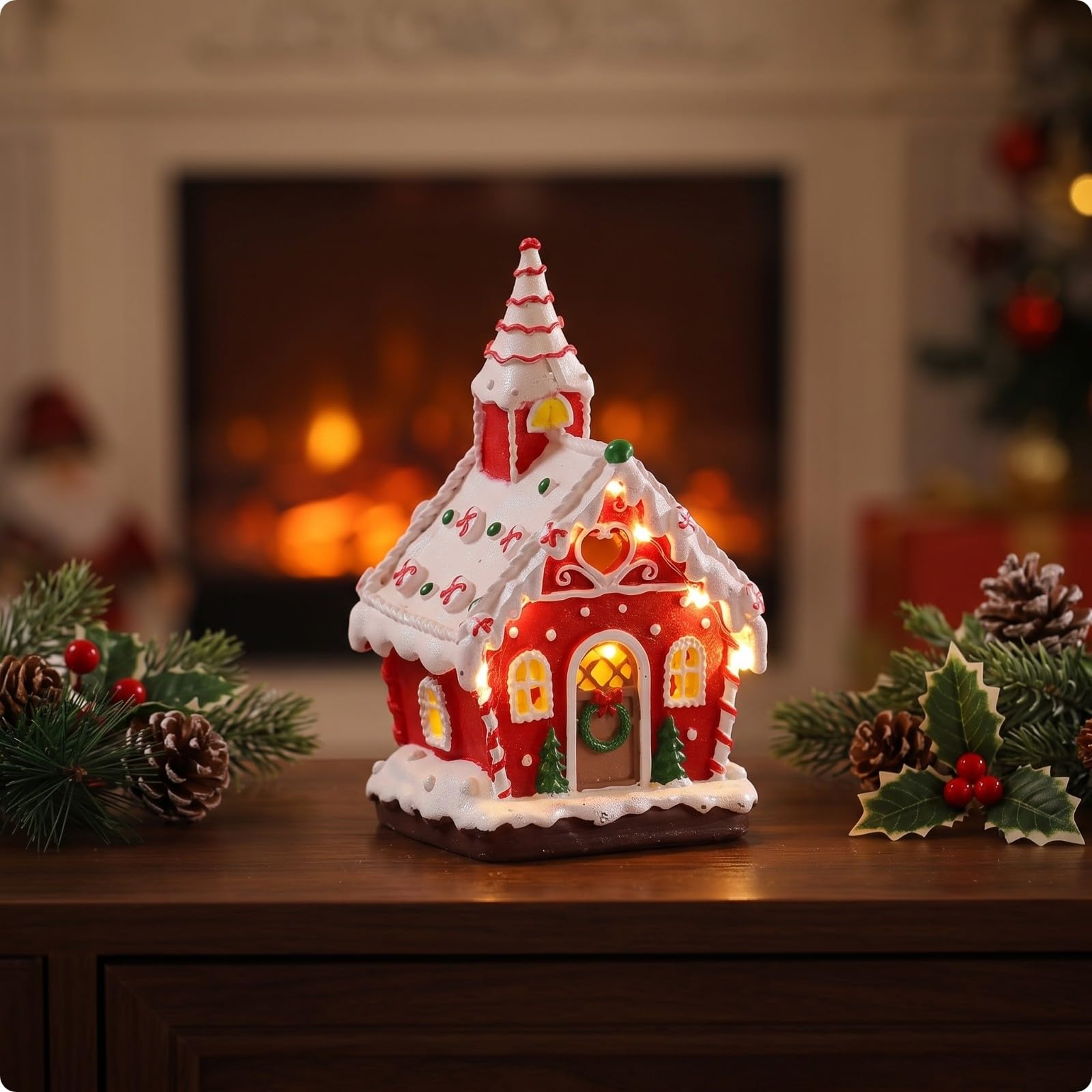 rockible Casa Naviña Luminoso Casa Luminosa Doble Alimentación por USB o Pilas, Naviña con Luz, Cálido, para Chimenea, Estantería, Estilo C