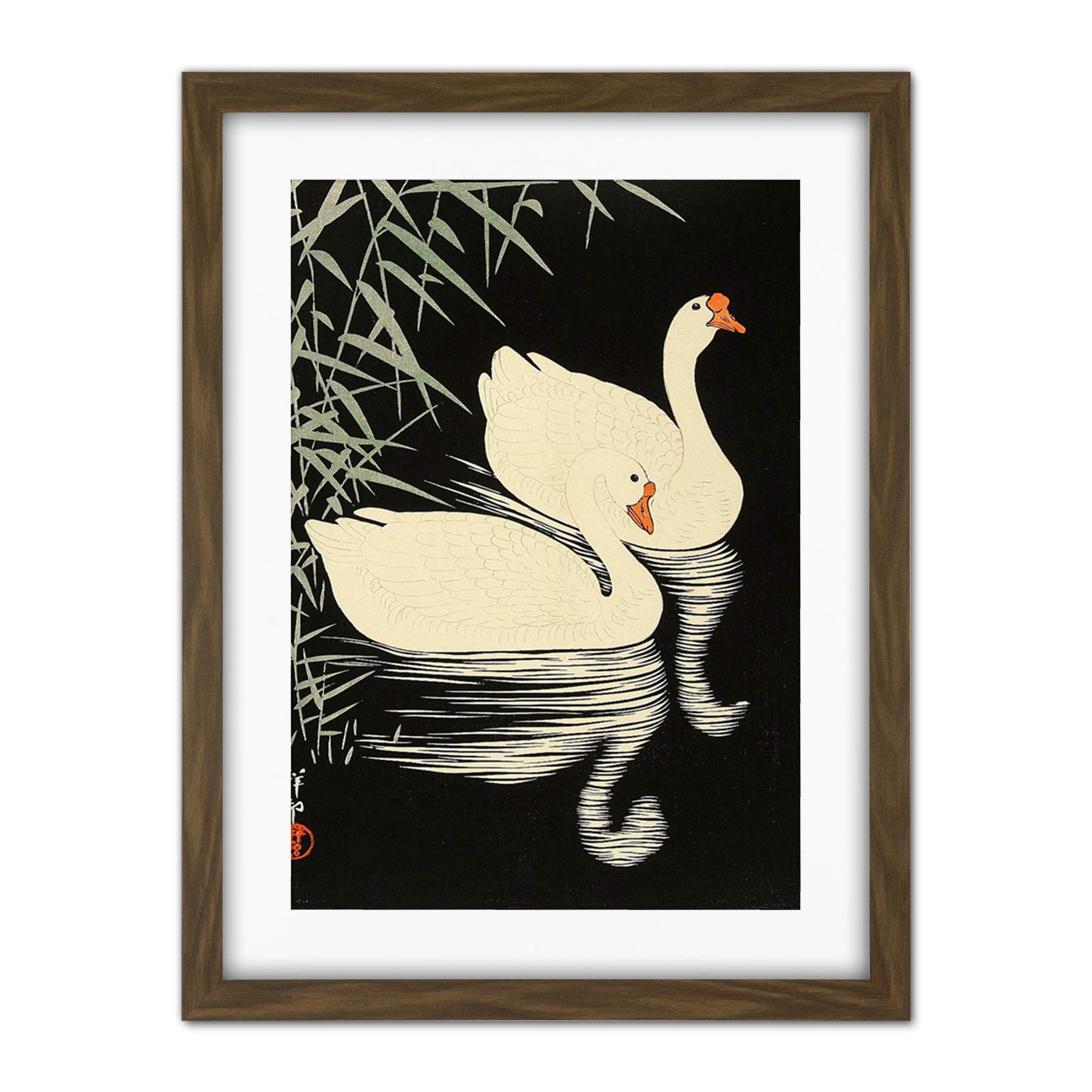 Wee Blue Coo Ohara Koson Swans Artwork Framed Wall Art Print 18X24 Inch