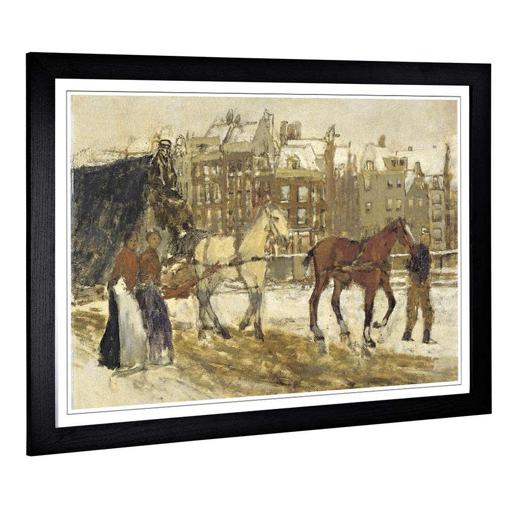 Big Box Art Framed Print of George Hendrik Breitner Horses in Amsterdam Design | Wall Art Picture | Home Decor for Kitchen, Living Room, Bedroom, Hallway, Black, A2 / 24.5x18 Inch / 62x45cm