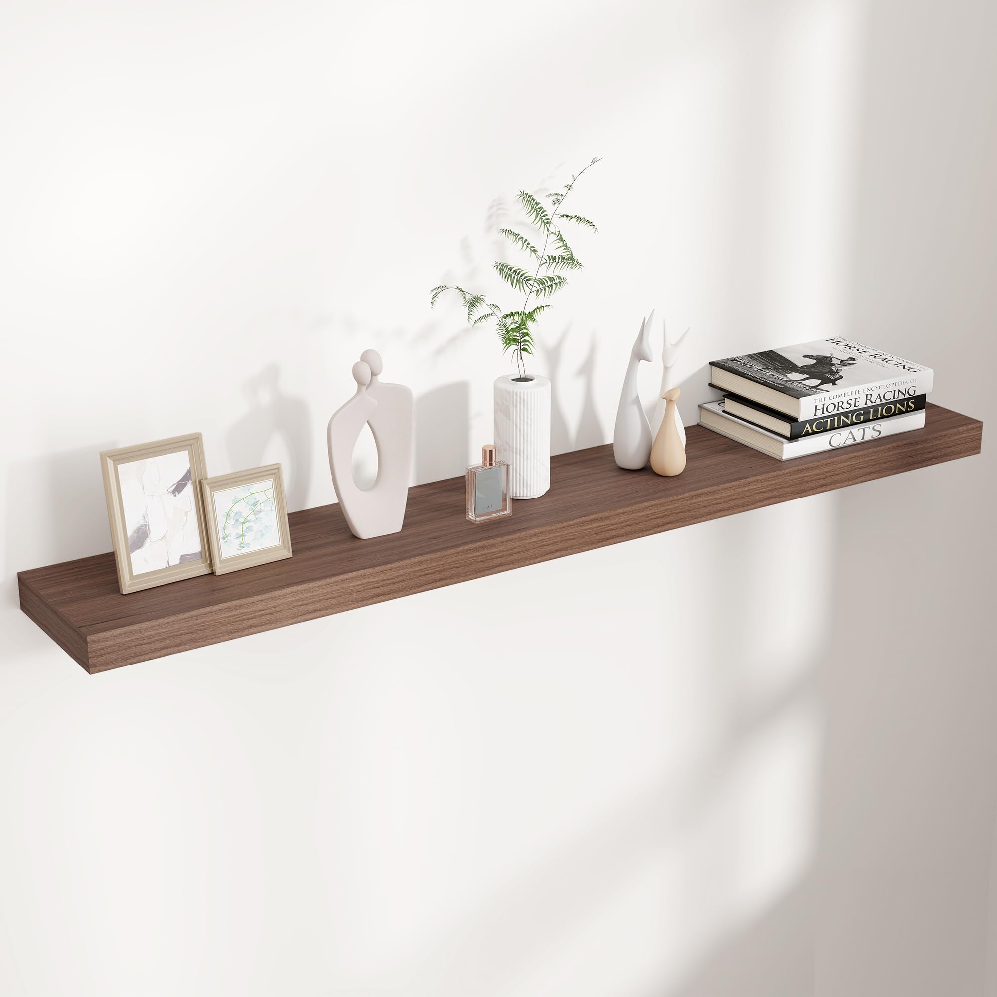 Floating Shelves for Wall, Large Wall Mounted Shelves with Invisible Brackets, Long Wood Floating Wall Shelf Shelves for Living Room, Bedroom, Kitchen, Bathroom Decor (Walnut, 48" W x 9" D x 1.5" H)