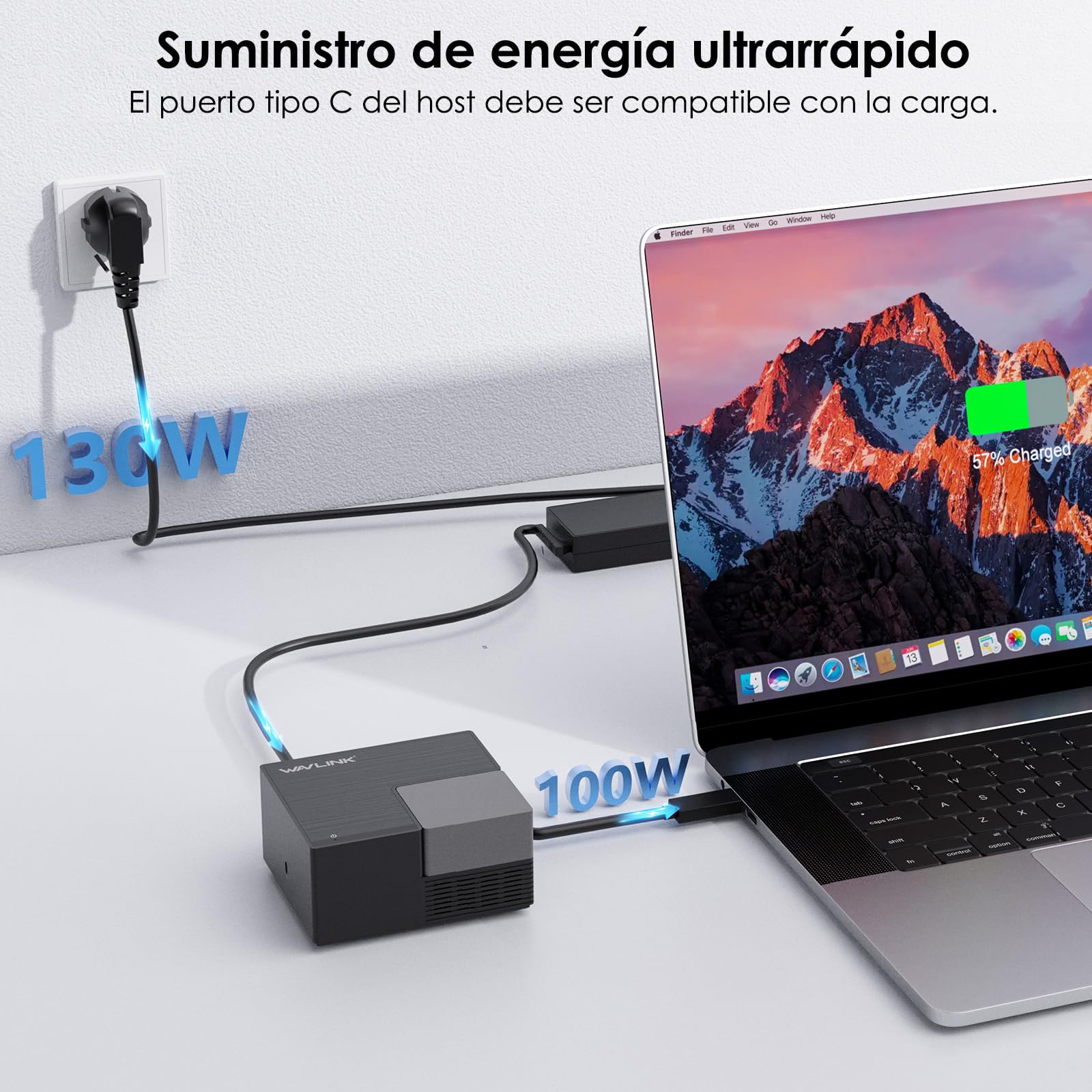 WAVLINK Estación de Acoplamiento USB-C con Dos monitores y 2 Puertos HDMI, estación de Acoplamiento con Doble HDMI, Entrada PD de 130 W, 4 Puertos USB-A, Gigabit Ethernet, Audio, Compatible con Mac