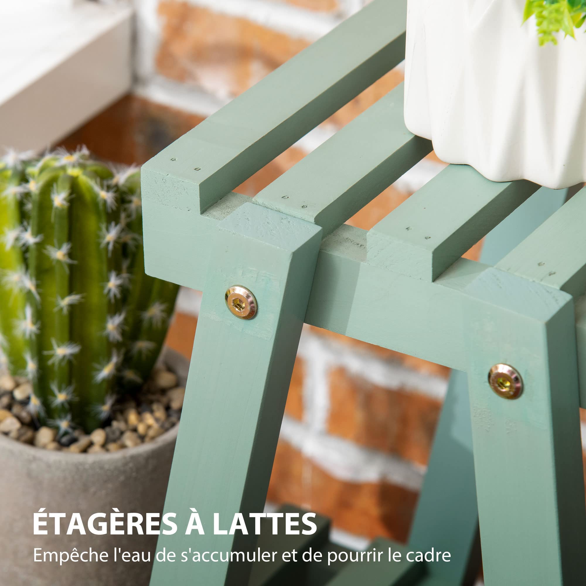 Outsunny Étagère à plantes en bois étagère à fleurs support de pots de fleurs 3 niveaux de rangement - 76 x 26 x 76 cm - vert