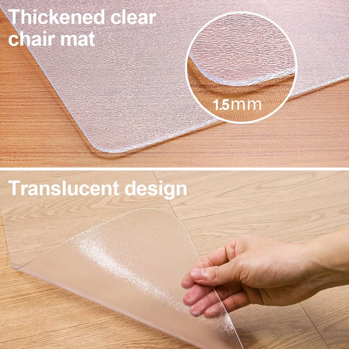 Transparente Vinyl-Stuhlmatte, 1,5 mm dick, für harte Böden, multifunktionaler Teppichschutz, Kinderspielplatzunterlage (90 cm x 110 cm) – leicht zu reinigen