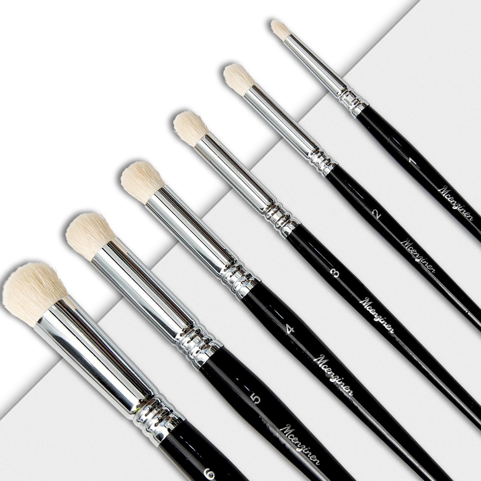 Mcenzinen 6Pcs Black Circular Brush Head 6 Pcs Exquisite Detail Paint Brush Set With Copper Tube And Special Double - Wire - Binding Process,Birch Wood Pen,Circular Grip. Suitable Oil,Watercolour,Acrylic,Digital Painting