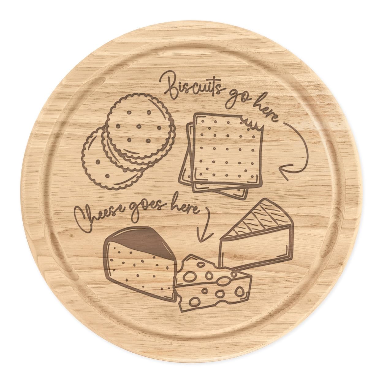 Cheese Goes Here Cheese Board Wooden Chopping Board Meat Serving Board Round 25cm