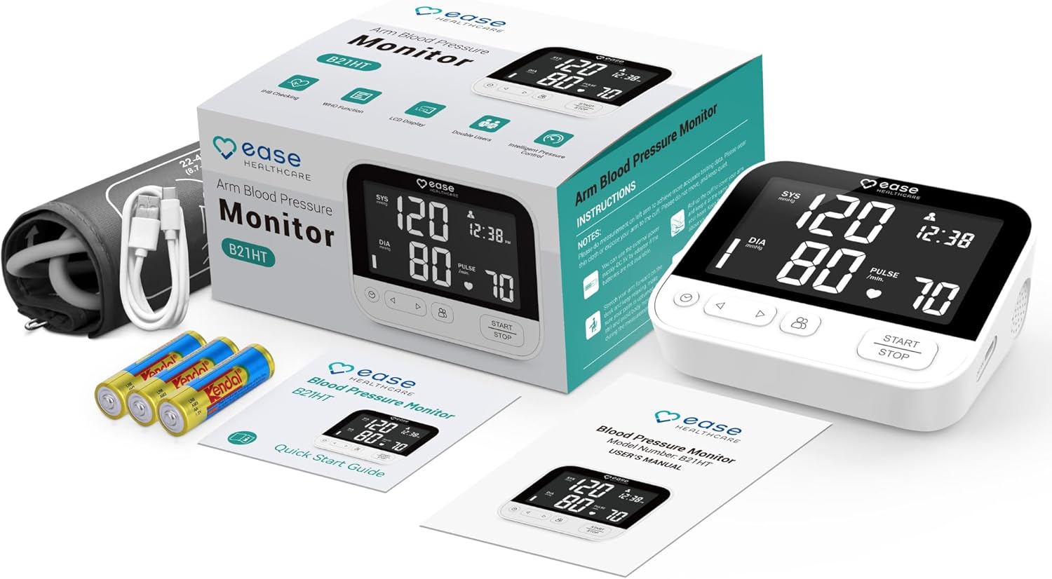 Blood Pressure Monitor Upper Arm with Bluetooth - Digital BP Machine for Home Use - Automatic Cuff 8.7-16.5 in - Large LCD Display with Voice Guidance - 120 Memory B21HT
