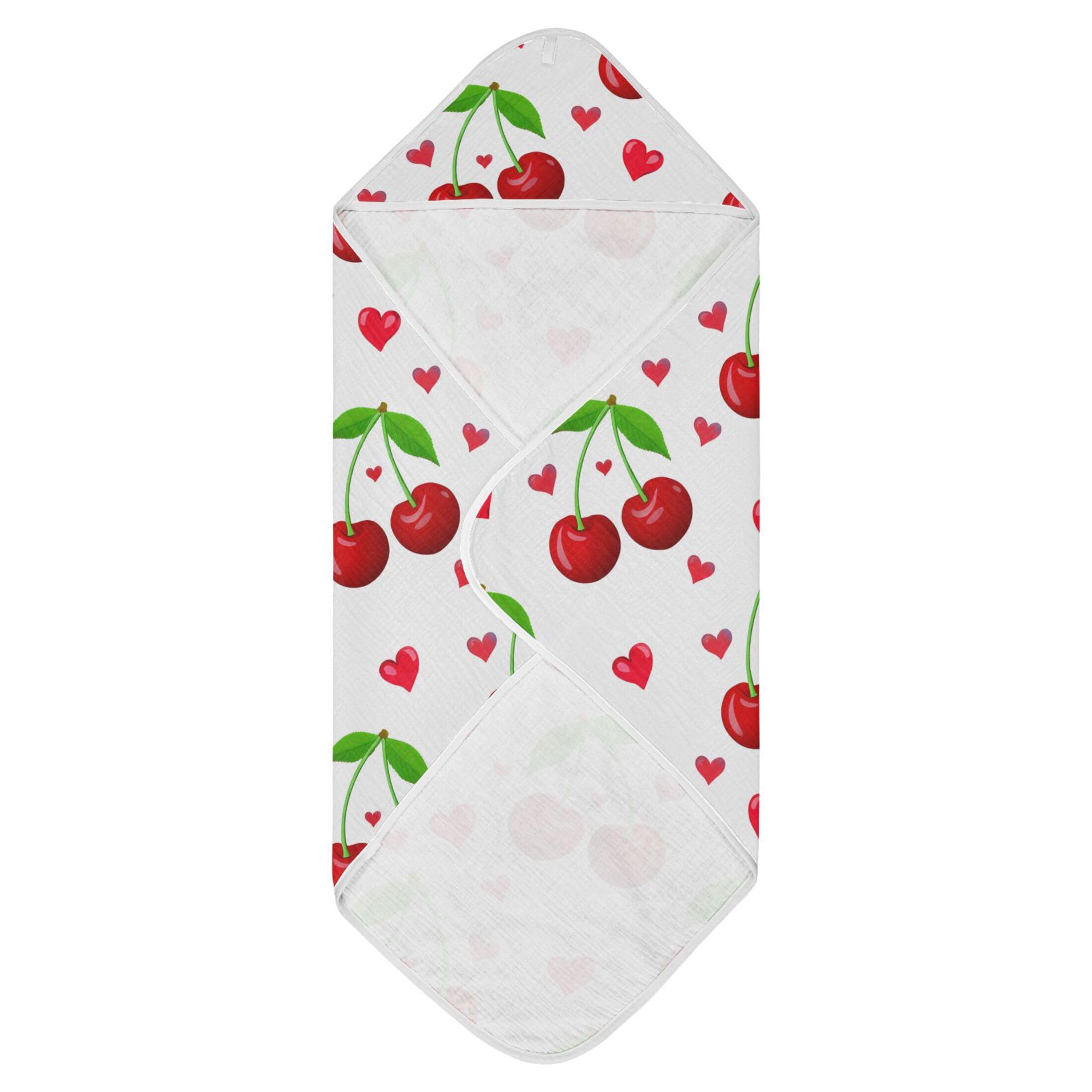 Kigai Baby Hooded Towel Absorbent Baby Bath Shower Towel with Hood for Newborn Boys Girls Babies Infant Toddler (Cherry 35 x 35 in)