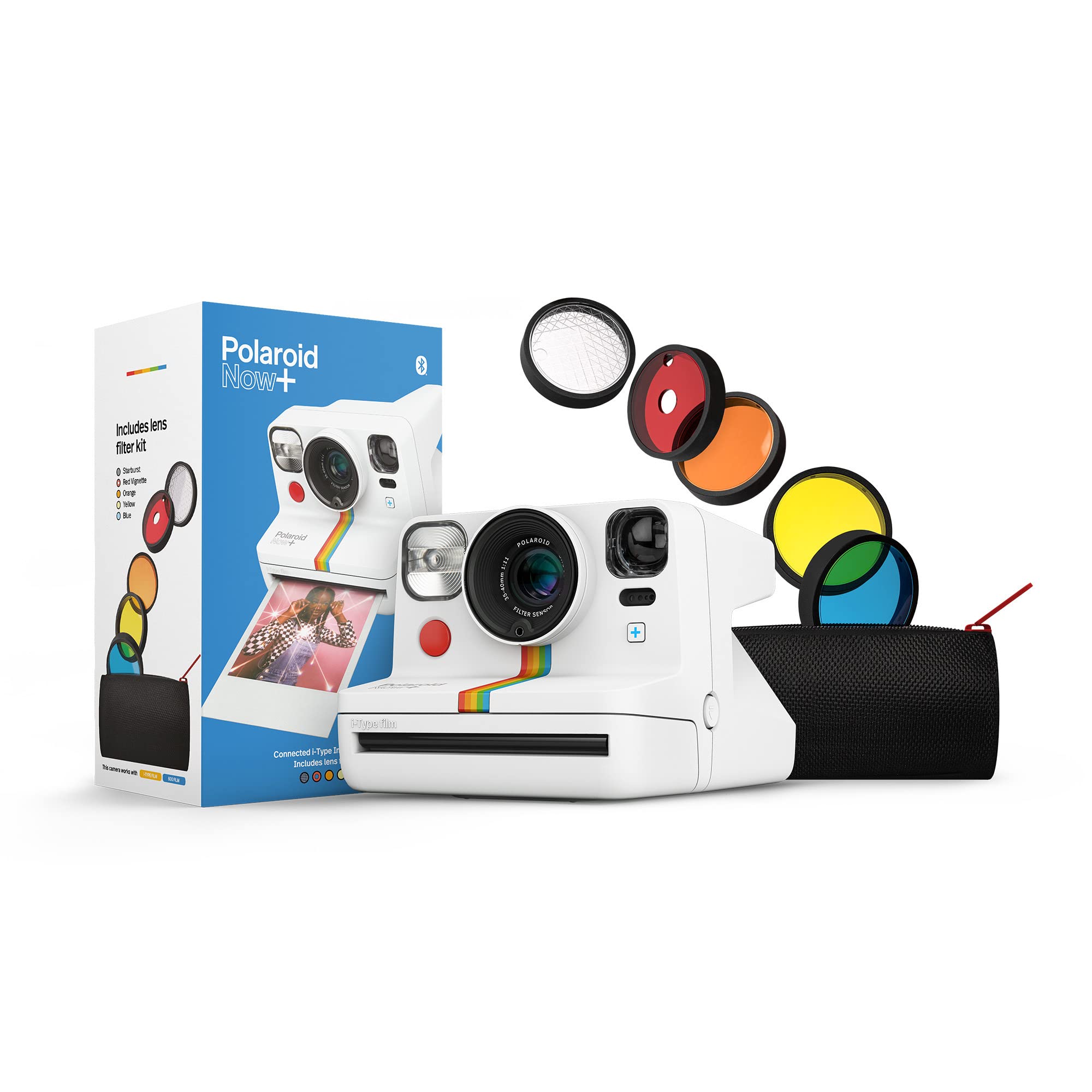 Polaroid Now+ White (9062) - Bluetooth Connected I-Type Instant Film Camera with Bonus Lens Filter Set