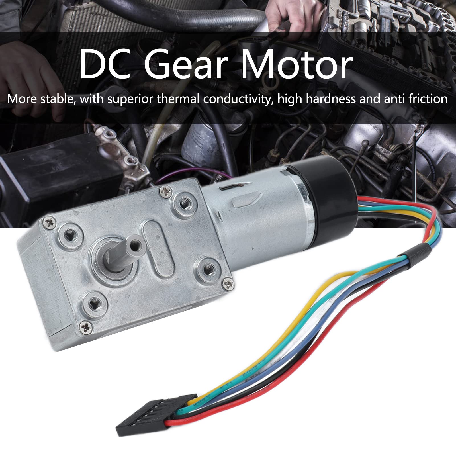Moteur à vis sans fin JGY-370 CC avec codeur, arbre de type D biaxial de 14 mm, moteur à réduction à codeur 24 V pour systèmes d’entraînement industriels, boîte de vitesses (18 tours)