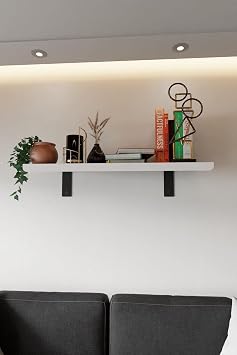 Risingmaber Beyaz Metal Duvara Monte Duvar Rafı, Uçan Duvar Rafı ve Kitaplık Rafı (2 adet) MT118B