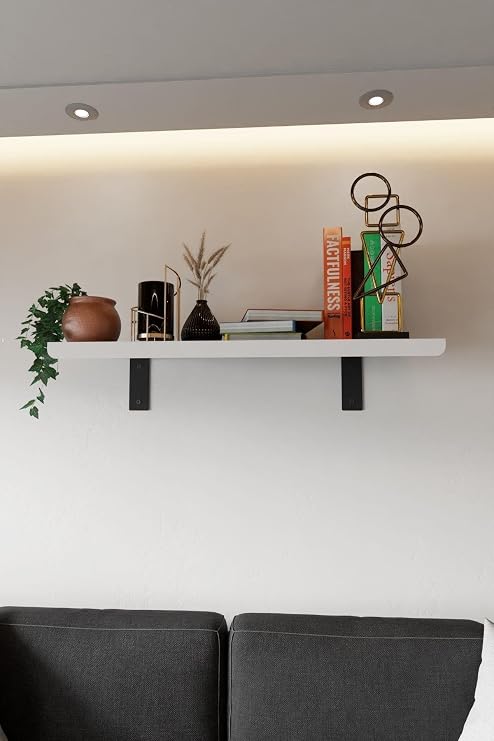 Risingmaber Beyaz Metal Duvara Monte Duvar Rafı, Uçan Duvar Rafı ve Kitaplık Rafı (2 adet) MT118B