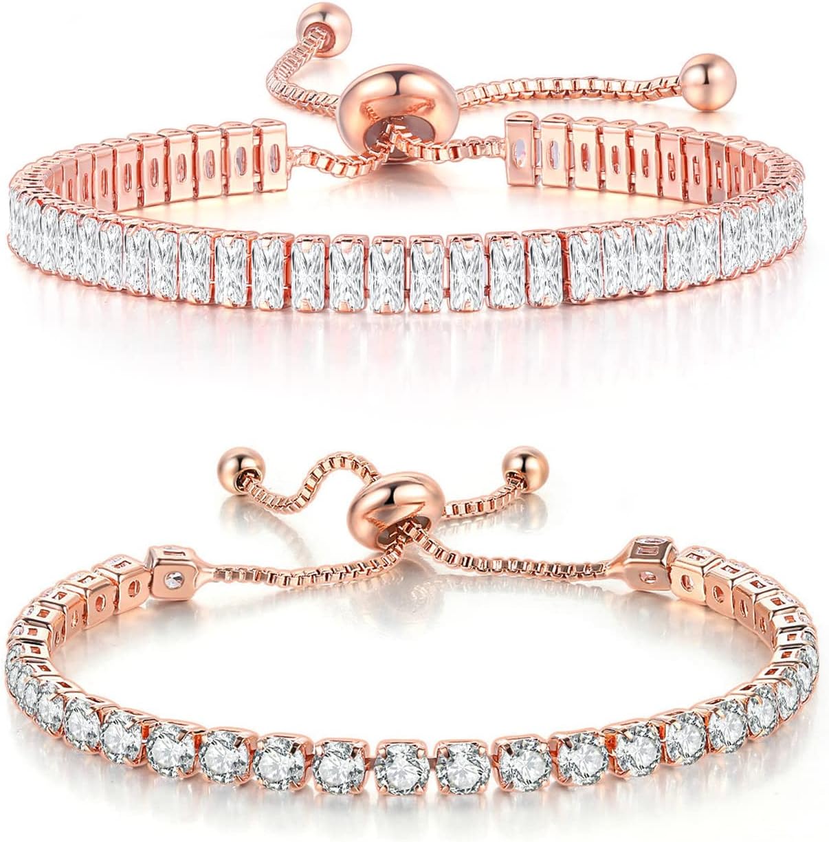 Dainty Sparkling Crystal Tennis Bracelets Set 18K Gold Plated Shiny Cubic Zirconia Jewelry Birthday Gifts for Women