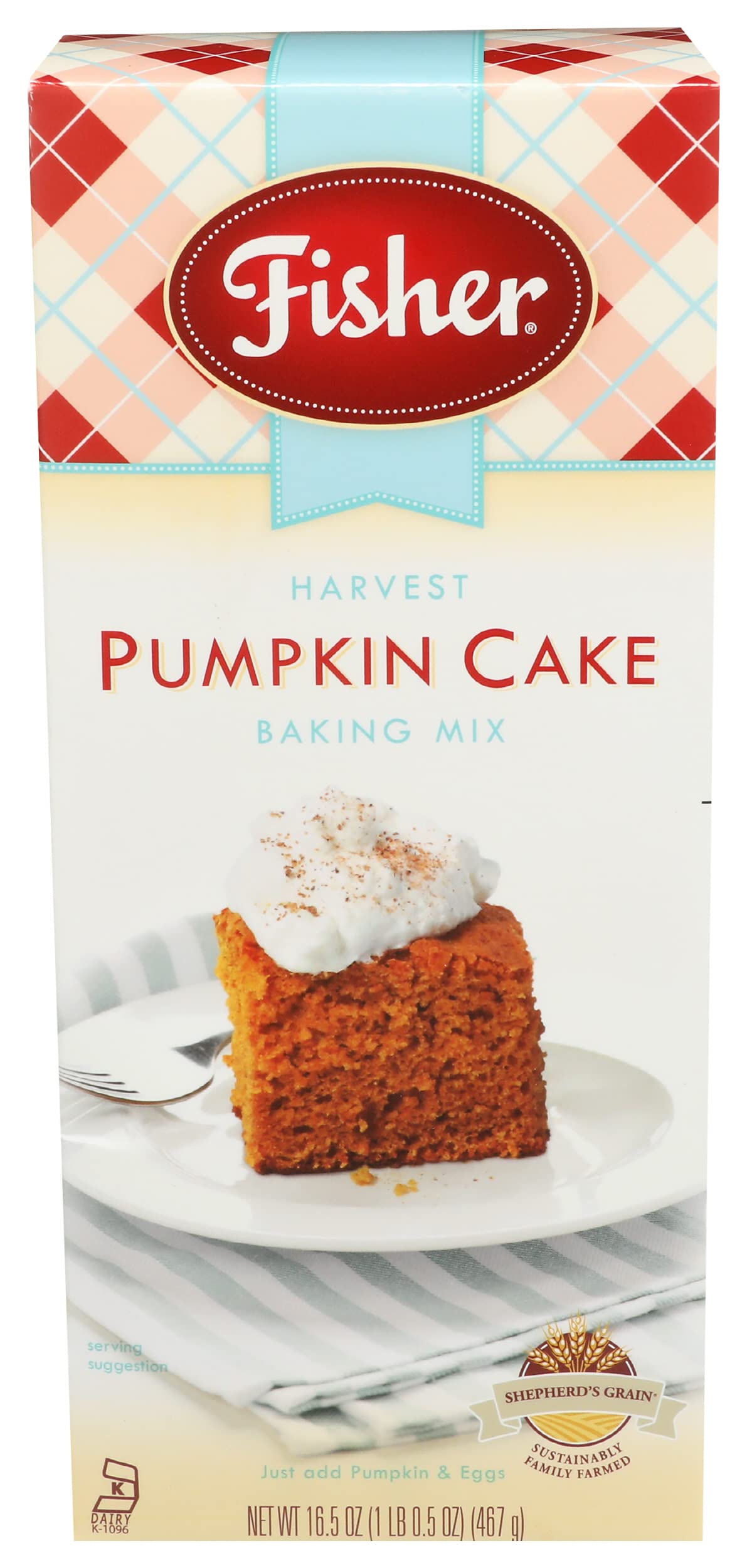 Fisher Harvest Pumpkin Cake Mix, Easy Baking Mix for Moist Pumpkin Cake, Seasonal Fall Desserts & Homemade Baked Treats, 16.5 oz (Pack of 1)