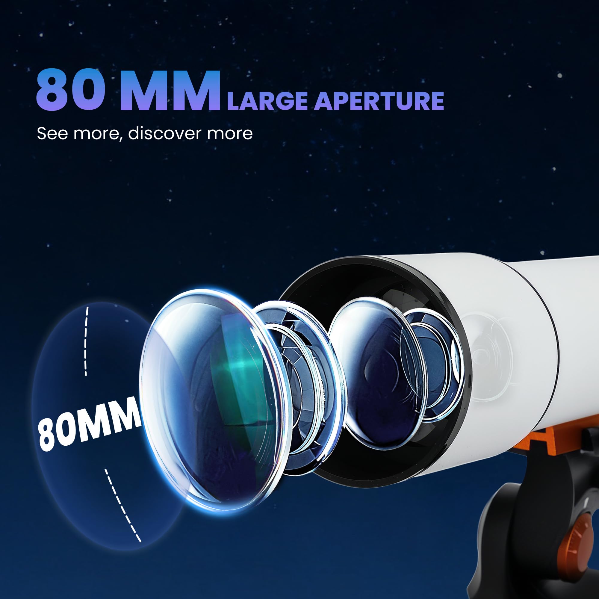 Outsunny Telescopio Astronómico con Apertura de 80mm/500mm, 40X/16X Telescopio Refractor Portátil con Adaptador de Teléfono, Estuche de Transporte, Trípode de Altura Ajustable para Adultos, Blanco y