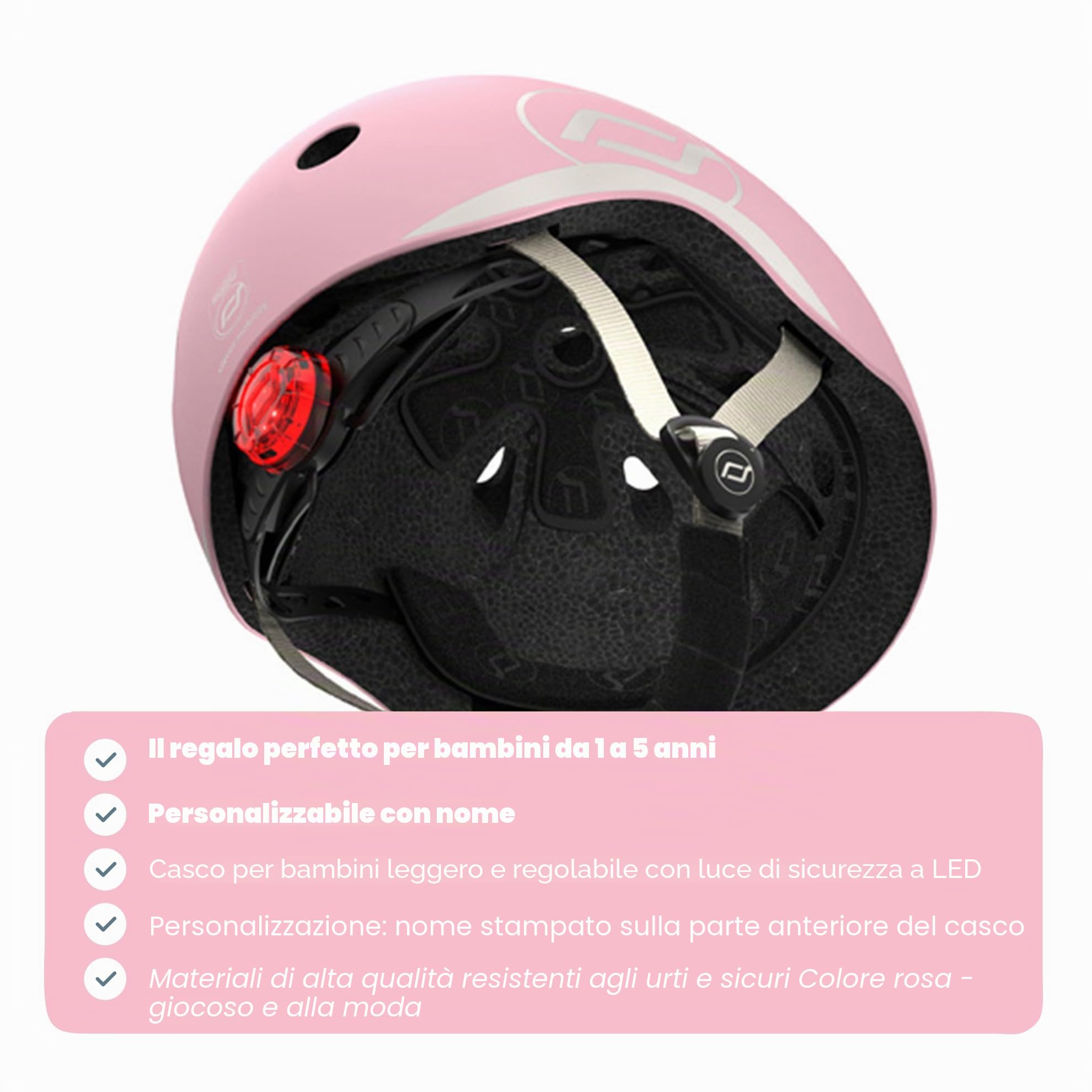 Scoot and Ride Casco per bambini – regolabile con luce di sicurezza LED – dai 1 anno in su – personalizzabile con nome