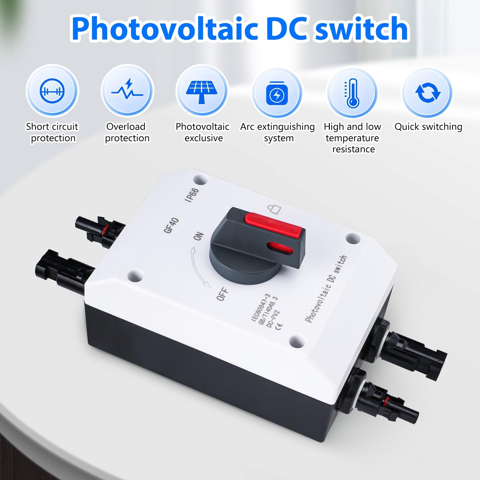 Jadeshay Sezionatore DC Fotovoltaico 32A 1000V CC Commutatore Interruttore di Trasferimento Solare Impermeabile IP66 per Scatole Combinate Solari Camper Barche e Sistemi Solari ON-Grid/OFF-Grid