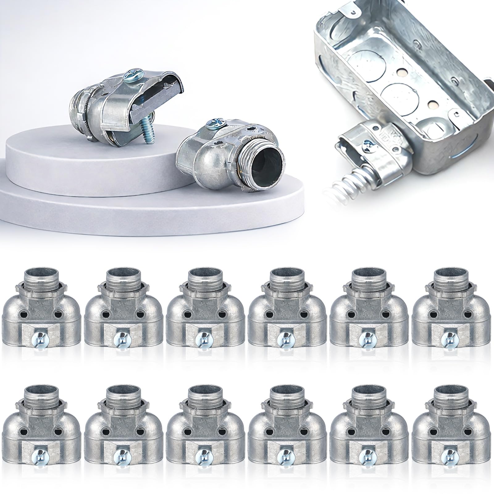 Tandefio 12 Pcs 3/8 Inch Flexible Metal Conduit Duplex Connector 90 Degree Flex Duplex Box Connector Zinc Die Cast Screw Clamp Electrical Conduit Fittings for Protecting Conduit Cables-picture-35