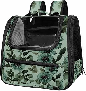 Sage Green Flowers with Leaves Pattern (1) Pet Carrier, Soft Sided Carrier for Small Dog Cat with Windows and Locking Safety Zippers