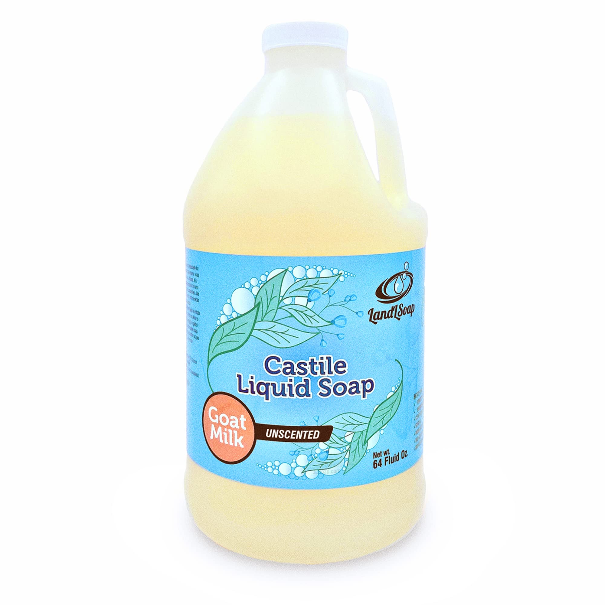 LandLSoap Goat Milk Unscented Pure Castile Soap Liquid for Face, Hand & Body Wash-Hand Made Soap, Vegan, Made in USA, Dry & Sensitive Skin (Half