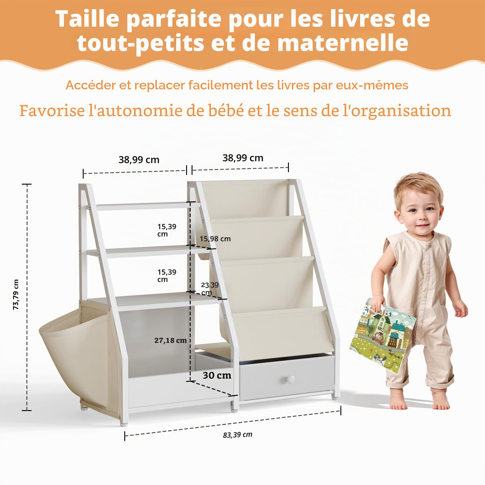 HAVLOTII Bibliothèque pour enfants et rangement de jouets – Étagère à livres pour chambres d'enfants, bibliothèque pour tout-petits, bibliothèque de bébé pour chambre d'enfant, organiseur de jouets