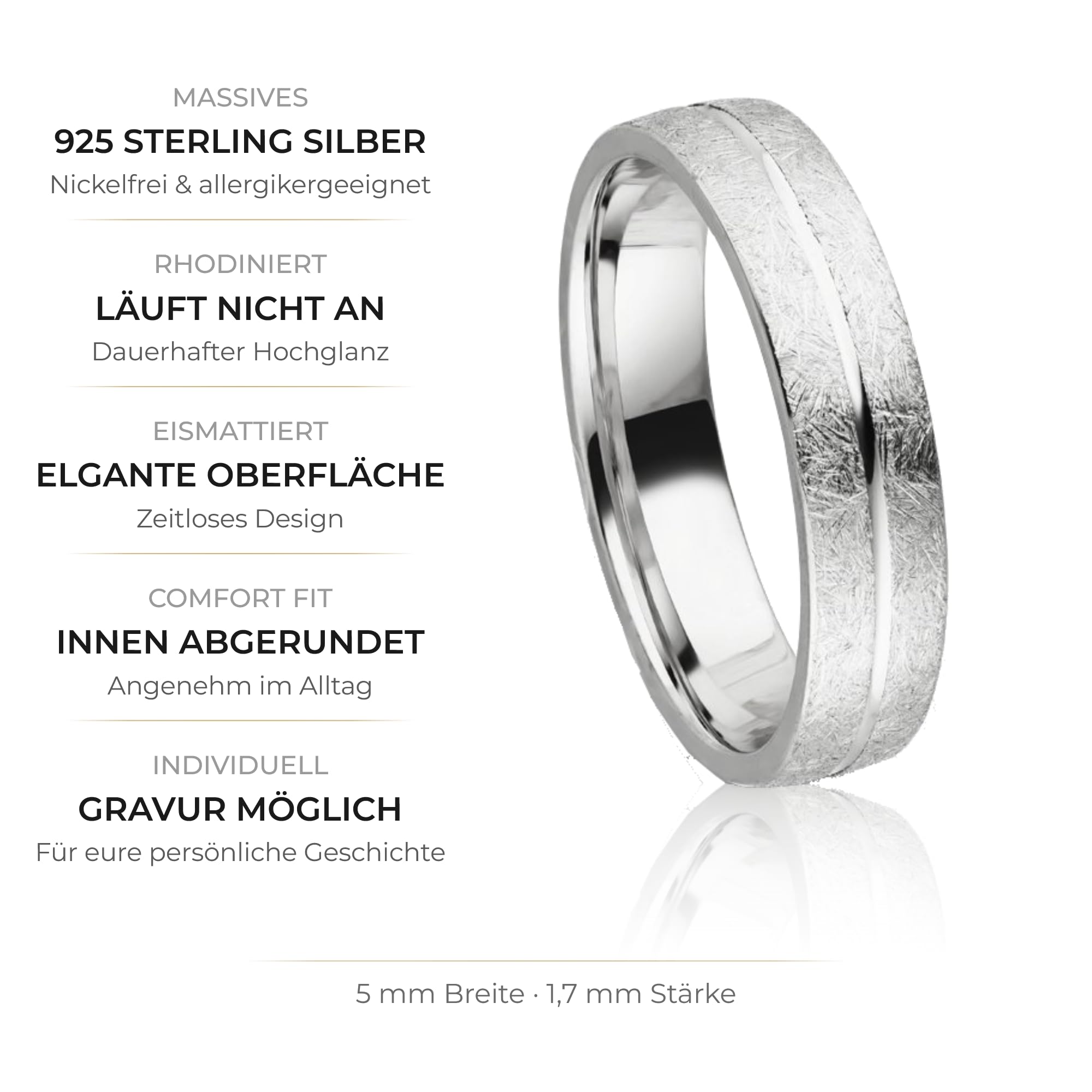 Kolibri Rings Sterling Silber 925 Eismatt Ring Ehering Verlobungsring Partnerring Freundschaftsring - Inkl. Gratis Gravur und Etui