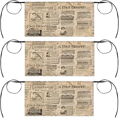 Retro Paper Texture 3 Pack Server Aprons with 3 Pocket Waterproof Womens Half Waist Aprons for Cooking Dishwashing Kitchen Gardening Salon