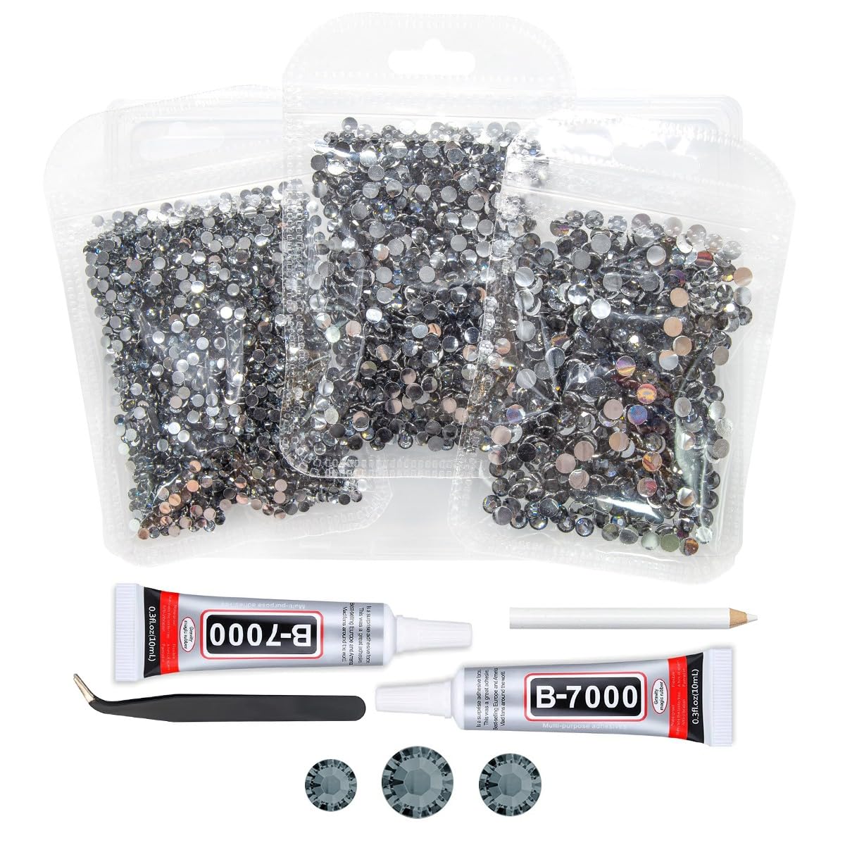 qiipii Dark Gray Crystal Resin Rhinestones w B7000 Jewelry Glue for Bedazzling Crafting Grey Flatback Stones 3mm 4mm 5mm Diamonds Crystals Gems for