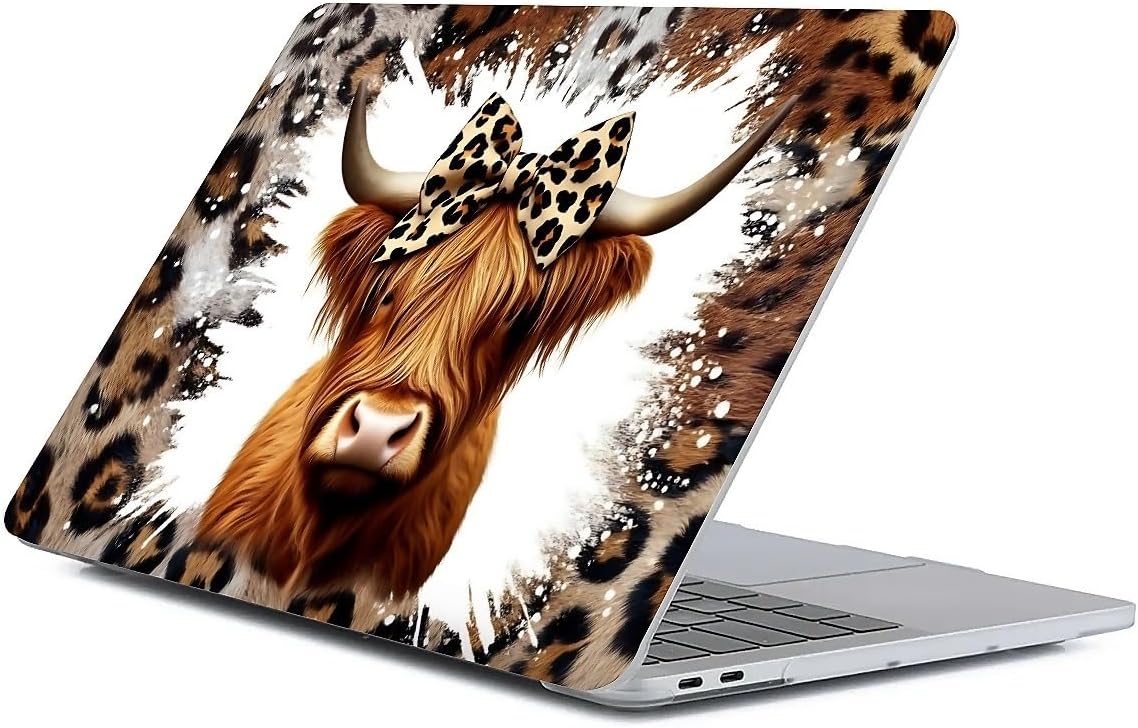 Compatible with MacBook Air 15 Inch Case 2023 M2 2025 M4 Chip Model A2941 A3241, Plastic Hard Shell Case for Mac Air 15 with Touch ID (2023) - Highland Cattle Leopard