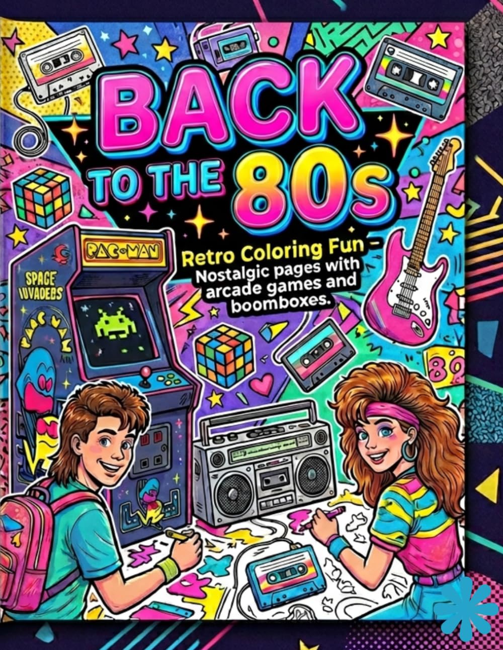 Back to the 80s: Retro Coloring Fun –: Nostalgic pages with arcade games and boomboxes.