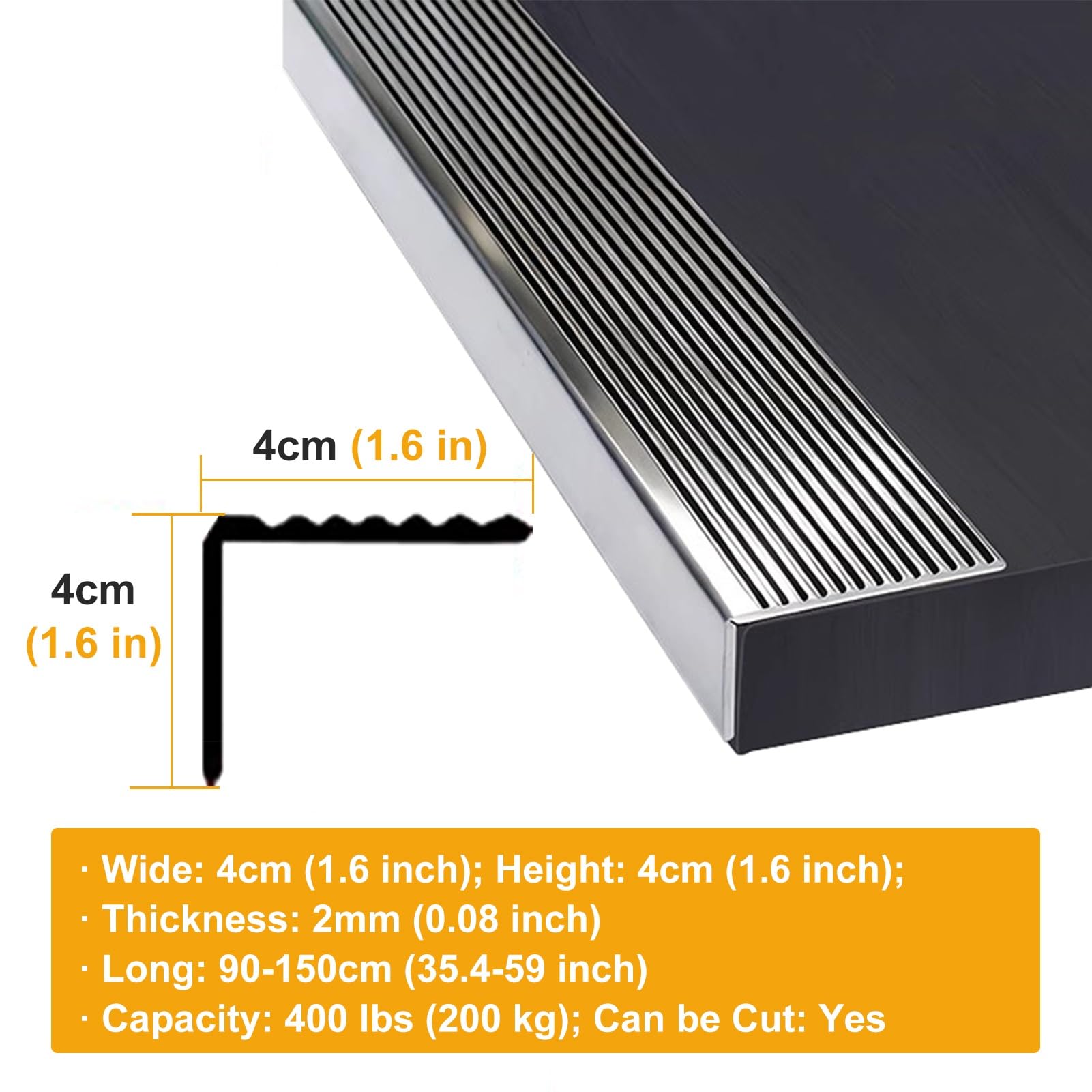 GTPBAO Perfil de transición Listón De Transición para Escalones De Alta Resistencia, Longitud 90cm 110cm 130cm 150cm, Acero Inoxidable, Listón De Transición Plano(125cm/49.2 Inch)