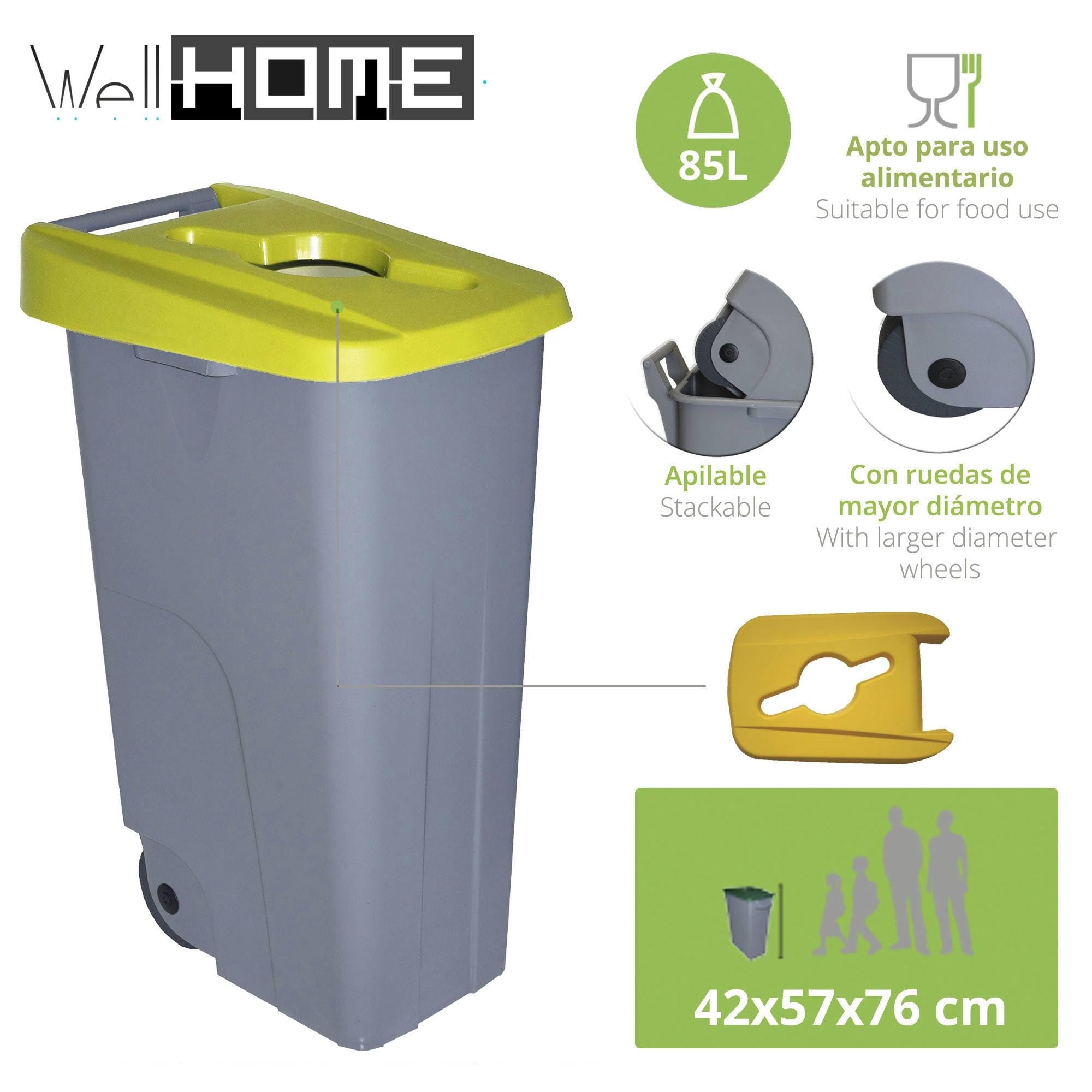 WELL HOME MOBILIARIO & DECORACIÓN Contenedor Abierto 85L Amarillo H.76cm + Rollo 10 bolsas de basura 100L