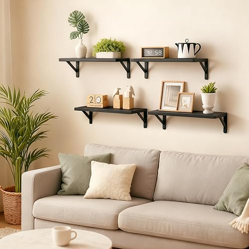 Miniatura 2 de Fixwal Estantes flotantes para pared, estantes de madera montados en la pared para dormitorio, baño, sala de estar, almacenamiento y decoración de