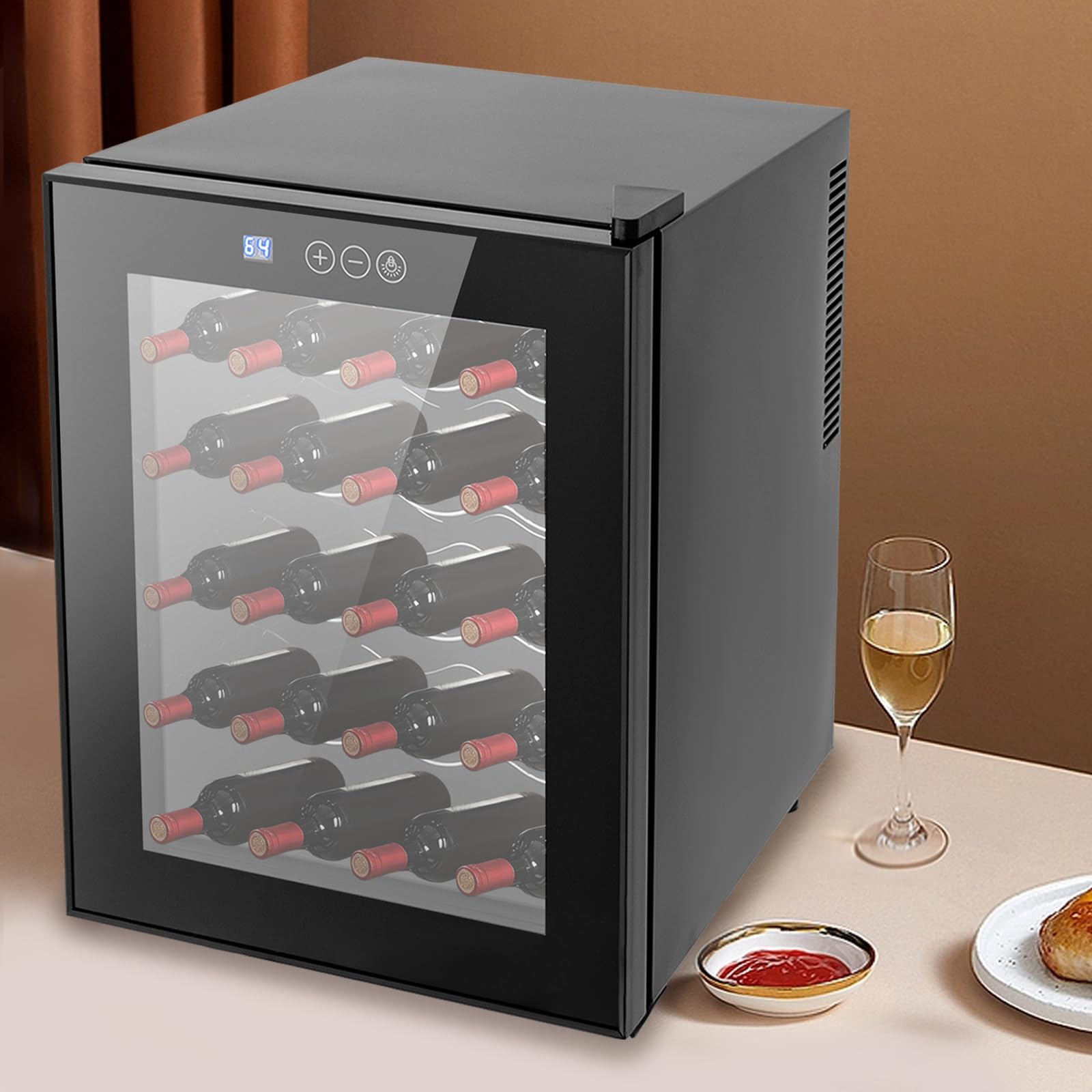 Frigorífico para vino (20 botellas, 48 litros, con puerta de cristal templado, pantalla LED, control táctil de 12 – 18 ℃, bajo dB, refrigerador de vino independiente, temperatura constante)