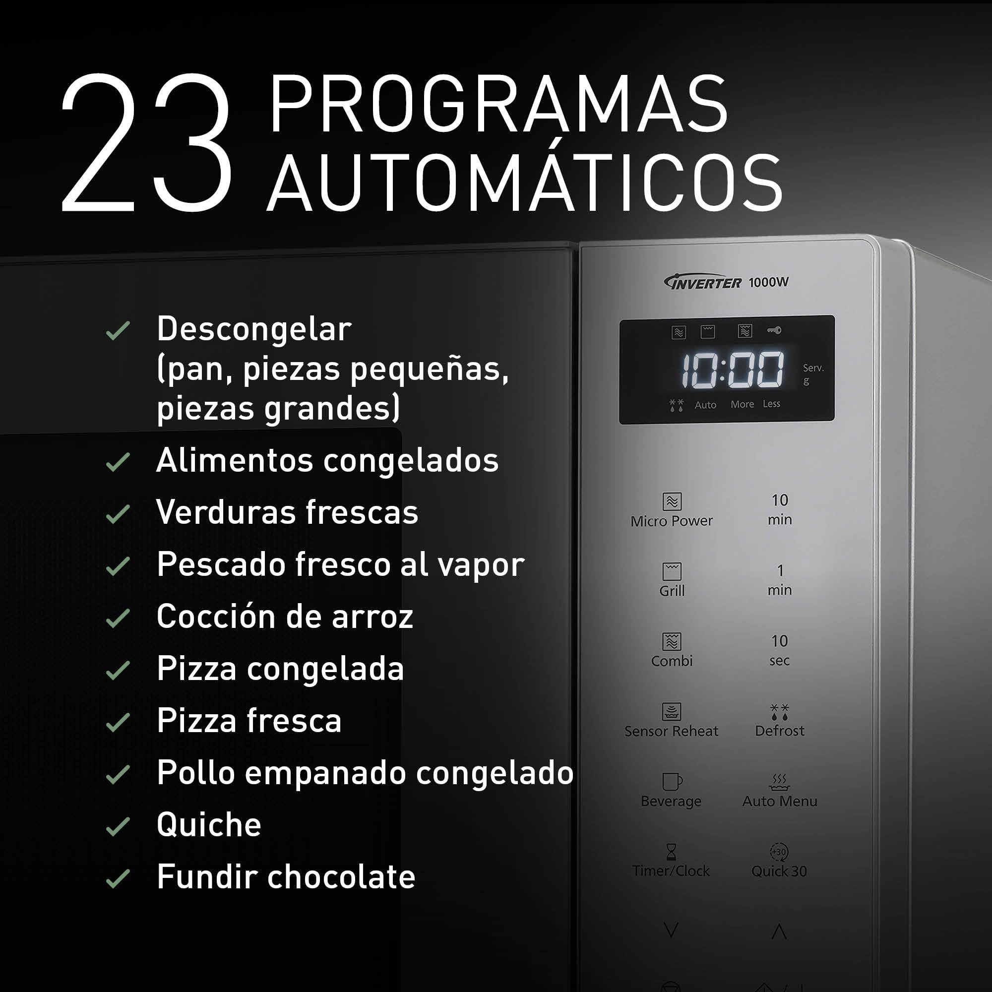 Panasonic NN-GT66QMEPG Horno Microondas Combinado de 31 L con Grill, 1000 W, Cocción Combinada, 7 Niveles de Potencia, Descongelación Turbo, LED, Plato Giratorio, Plateado