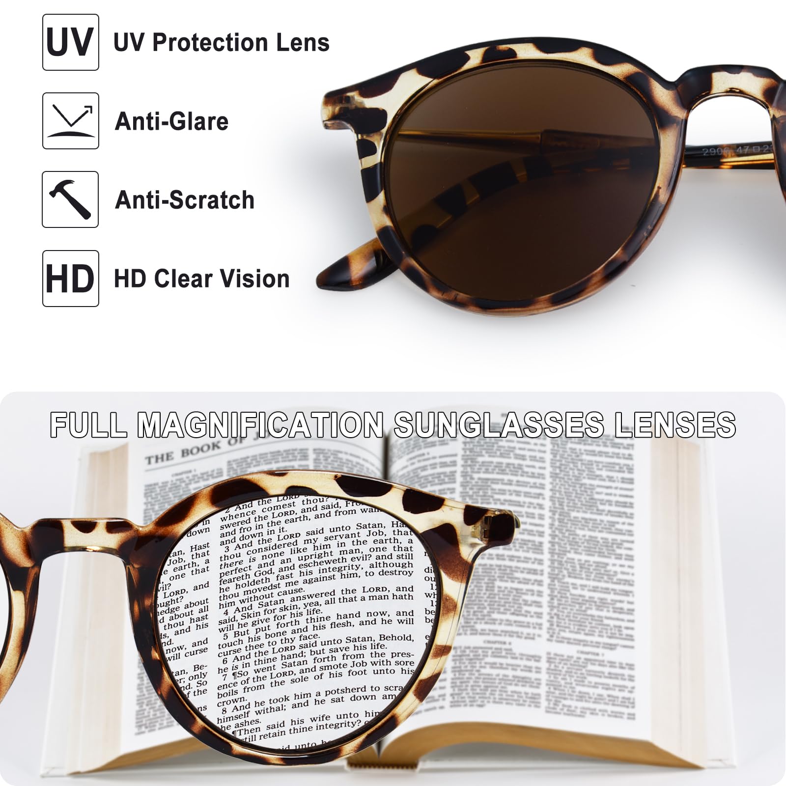 Lesebrille für Damen, klassischer runder Rahmen, volle Gläser, UV400-Schutz