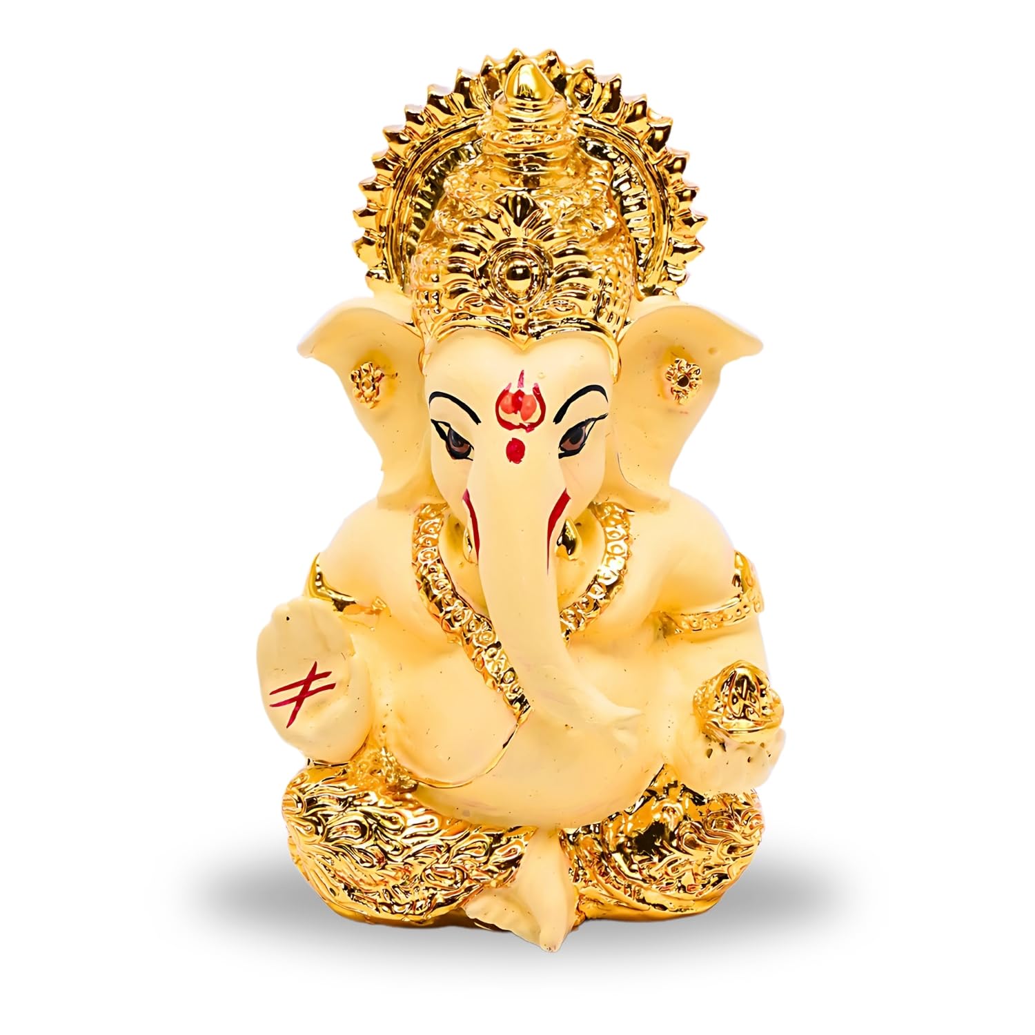 Vedic Charya 3 inch Ganesha Statues – Handmade Polyresin Lord Ganpati Idol for Car Dashboard | Gold-Plated Hindu God Buddha Figurine for Home Mandir, Decor Ornaments & Return Gifts